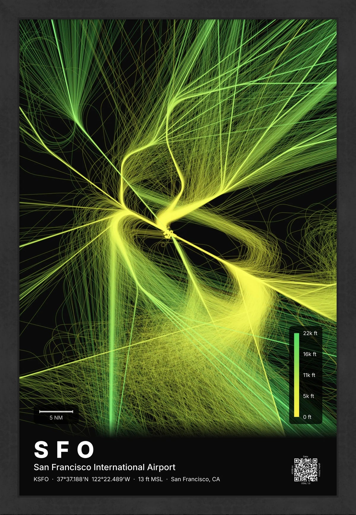 SFO flight path map — Citrus theme · Dark [material:framed_black]