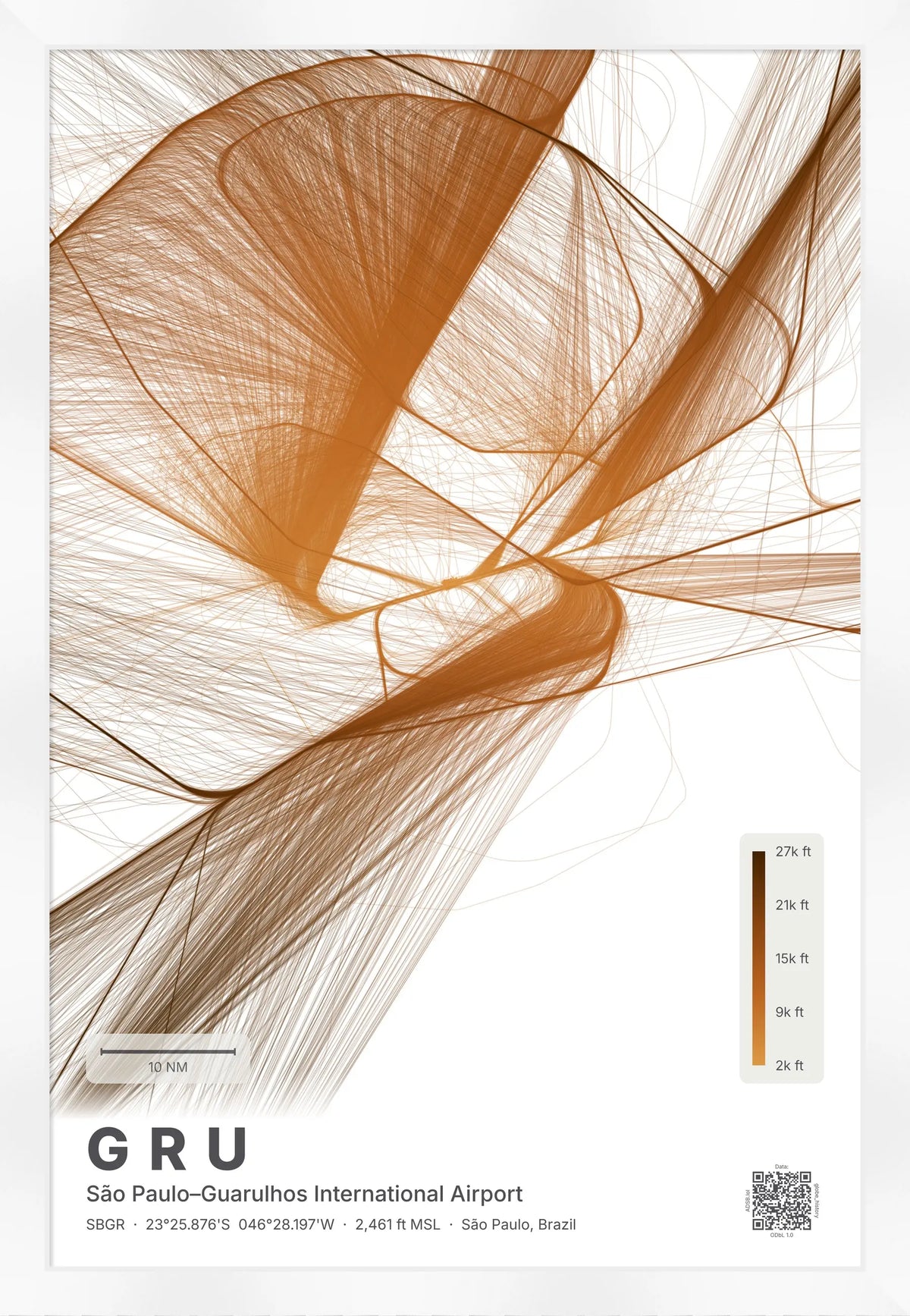 GRU flight path map — Solana theme · Light [material:framed_white]