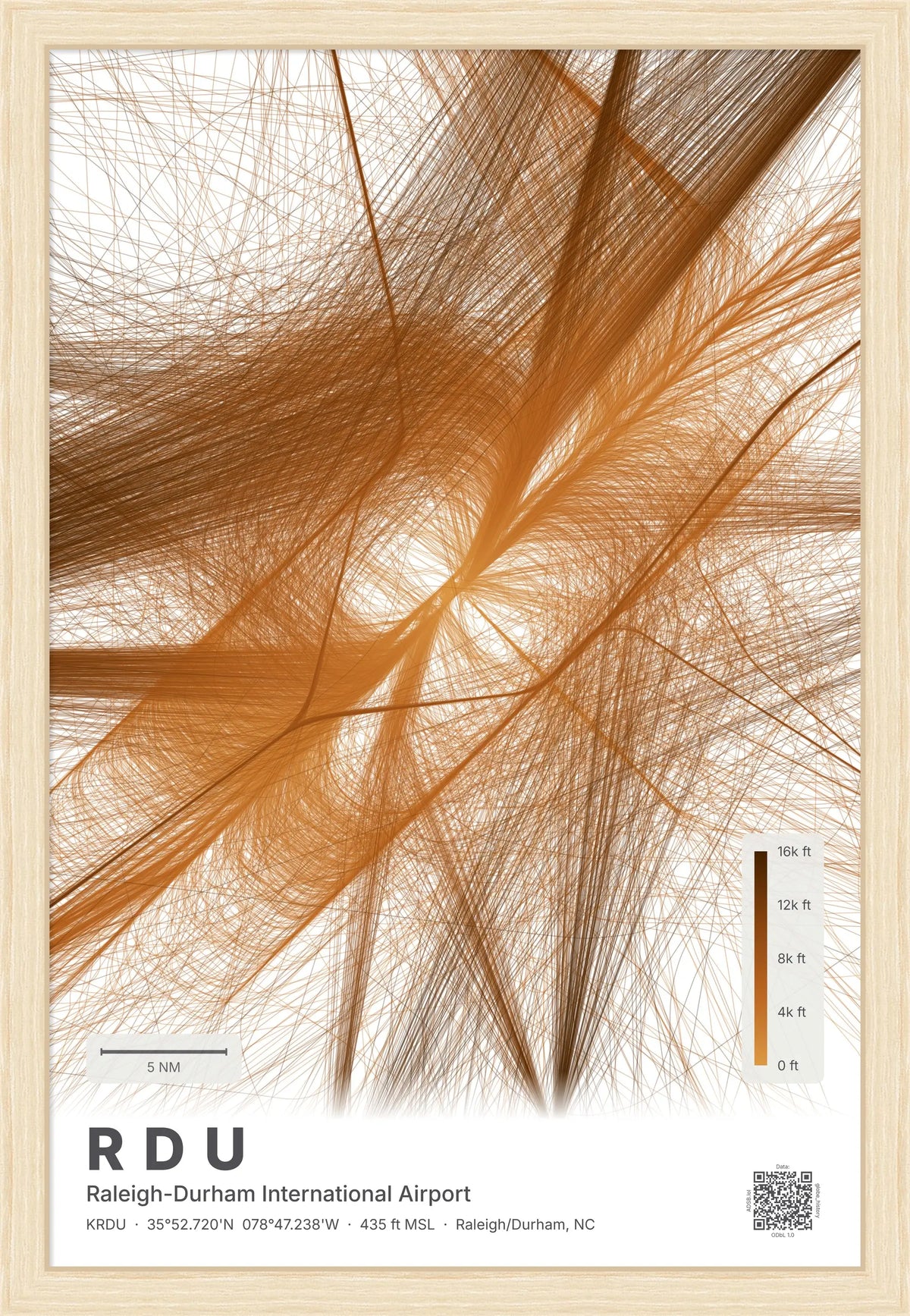 RDU flight path print — Solana theme · Light [material:framed_natural]