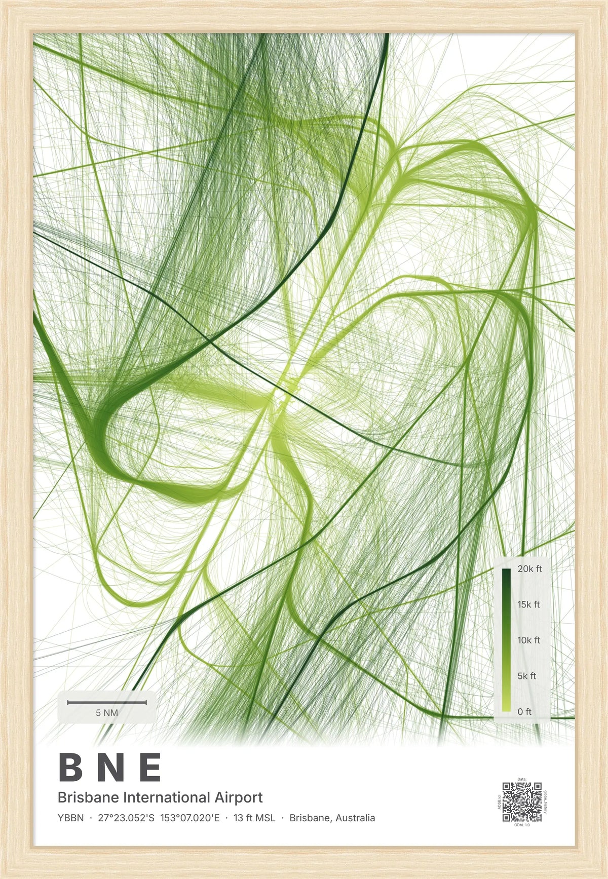 BNE flight path map — Citrus theme · Light [material:framed_natural]