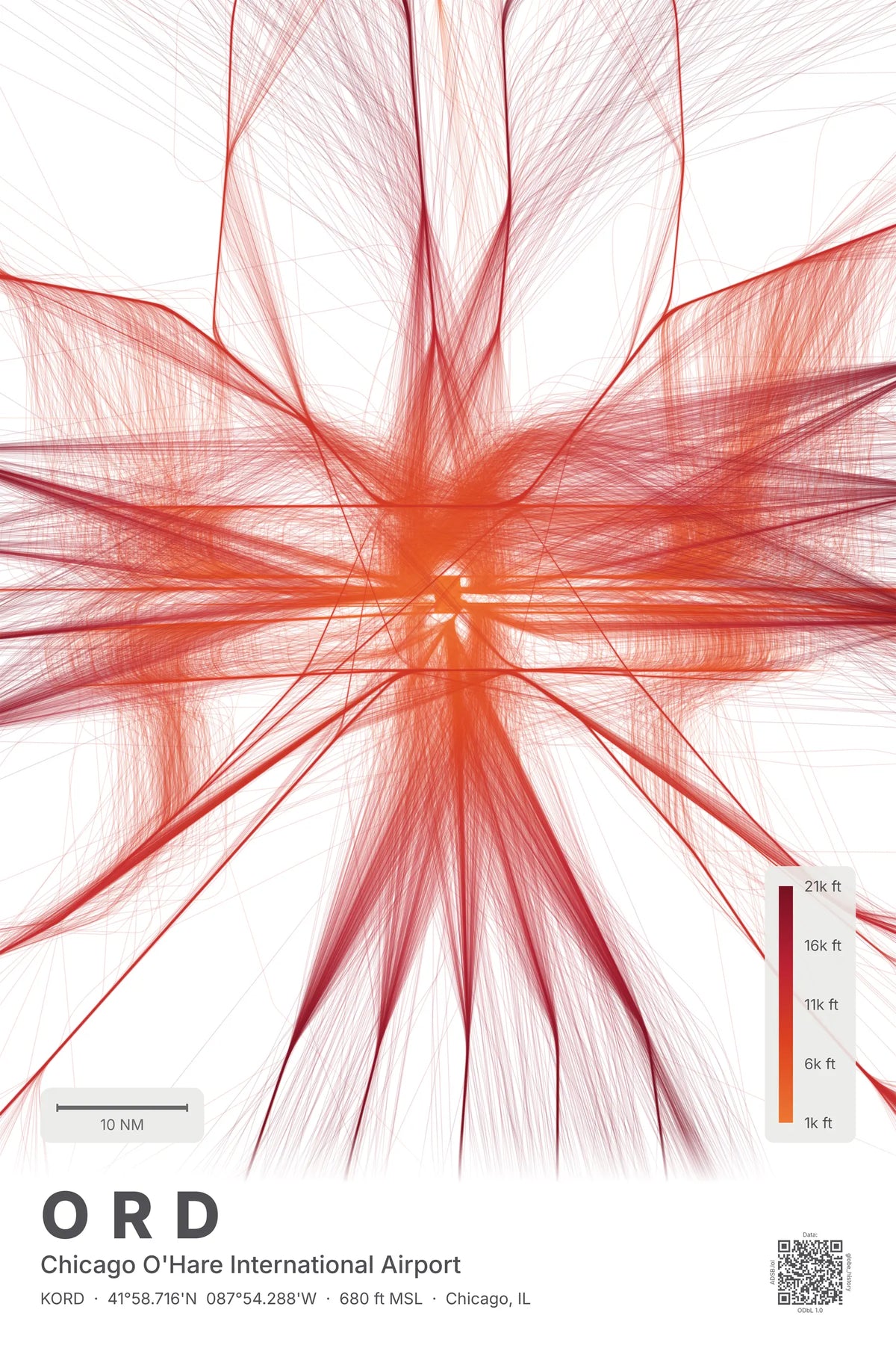 ORD flight path map — Inferno theme · Light