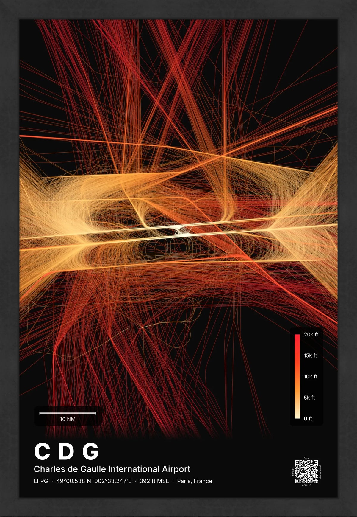 CDG flight path map — Inferno theme · Dark [material:framed_black]