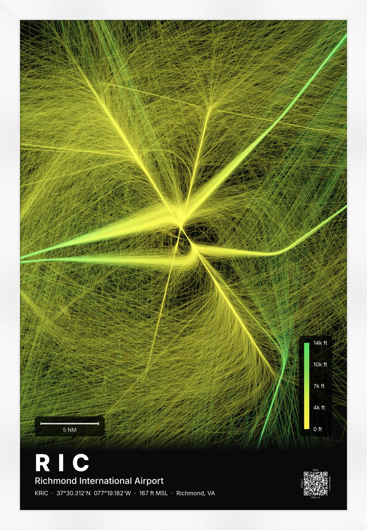 RIC flight path print — Citrus theme · Dark [material:framed_white]
