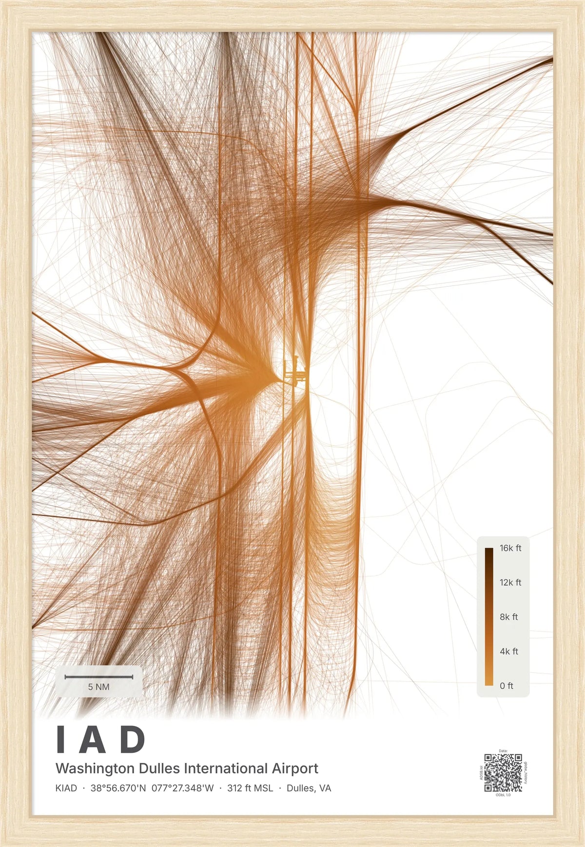 IAD flight path print — Solana theme · Light [material:framed_natural]