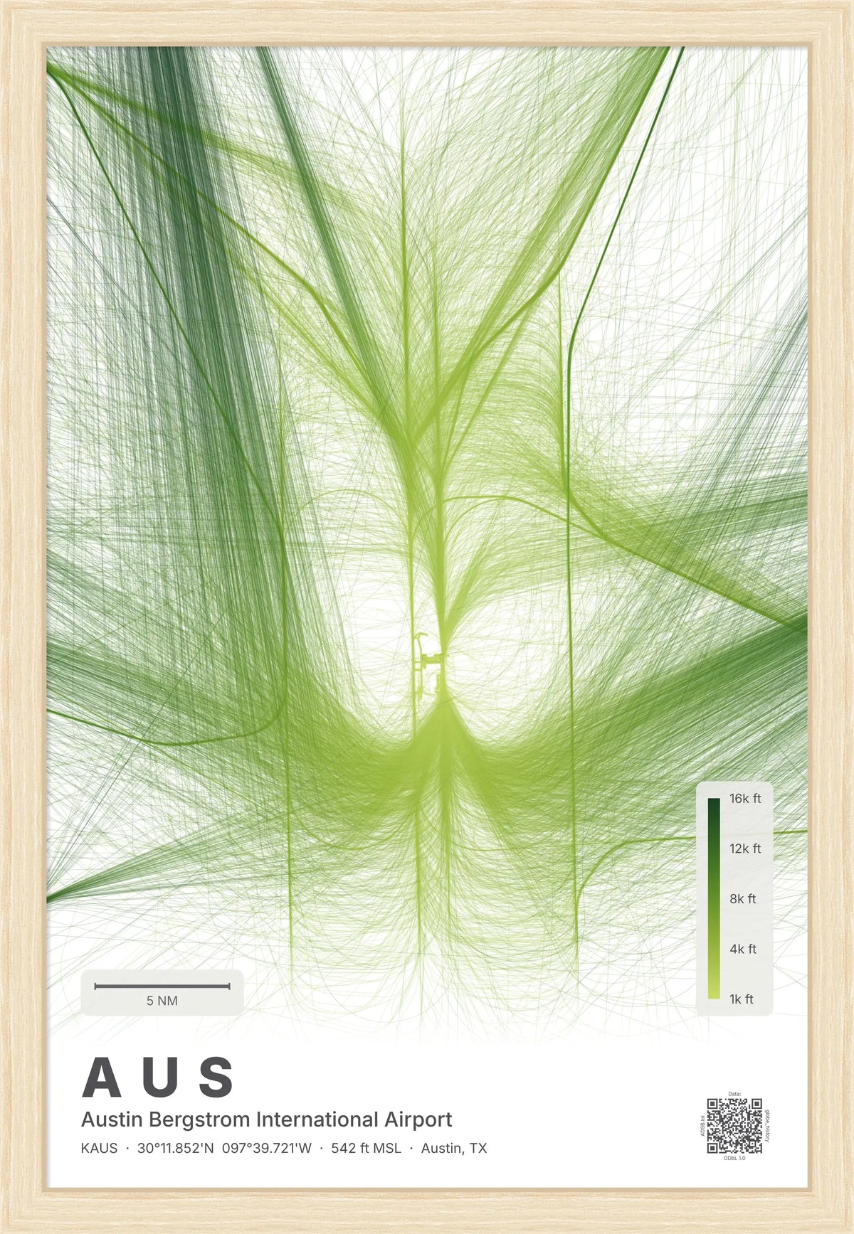 AUS flight path print — Citrus theme · Light [material:framed_natural]