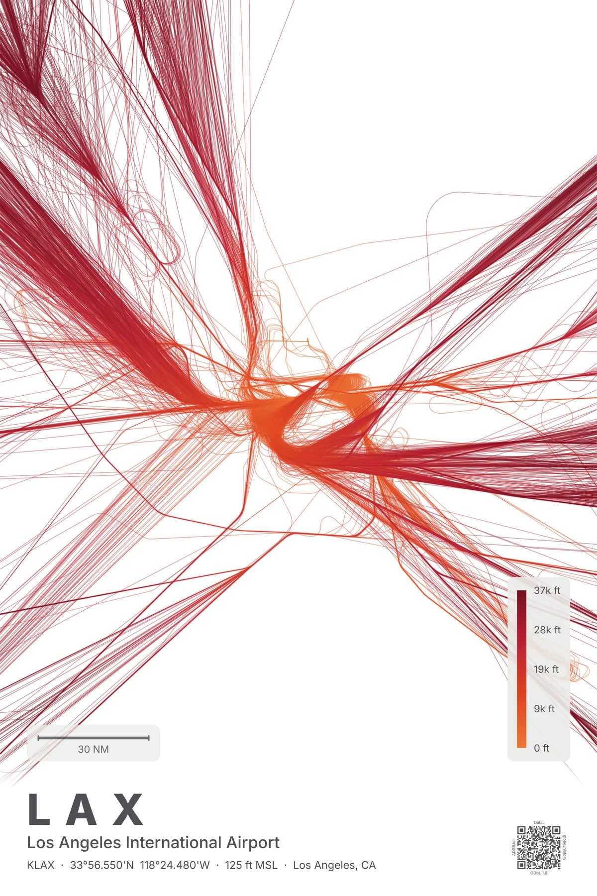 LAX flight path print — Inferno theme · Light