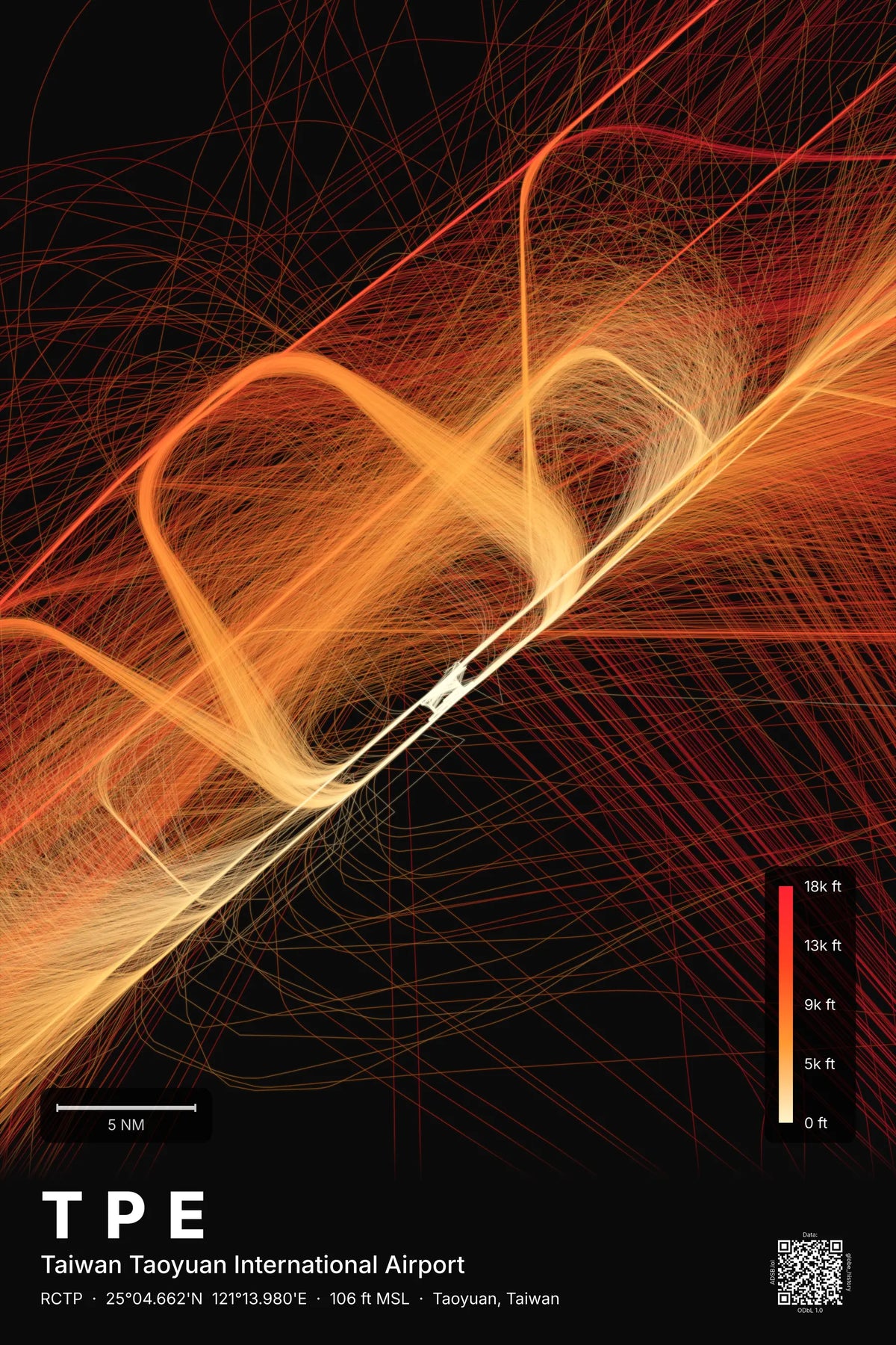 TPE flight path map — Inferno theme · Dark