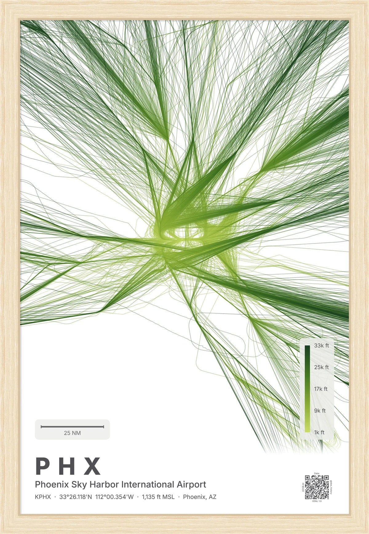 PHX flight path print — Citrus theme · Light [material:framed_natural]