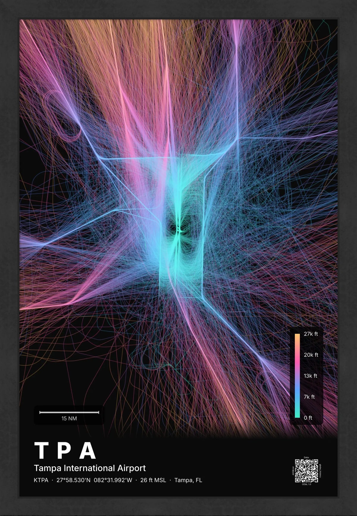 TPA flight path print — Aurora theme · Dark [material:framed_black]