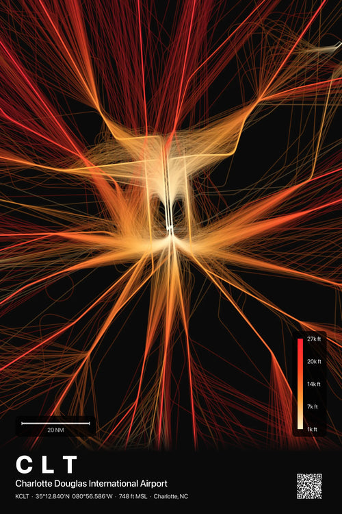 CLT flight path print — Inferno theme · Dark
