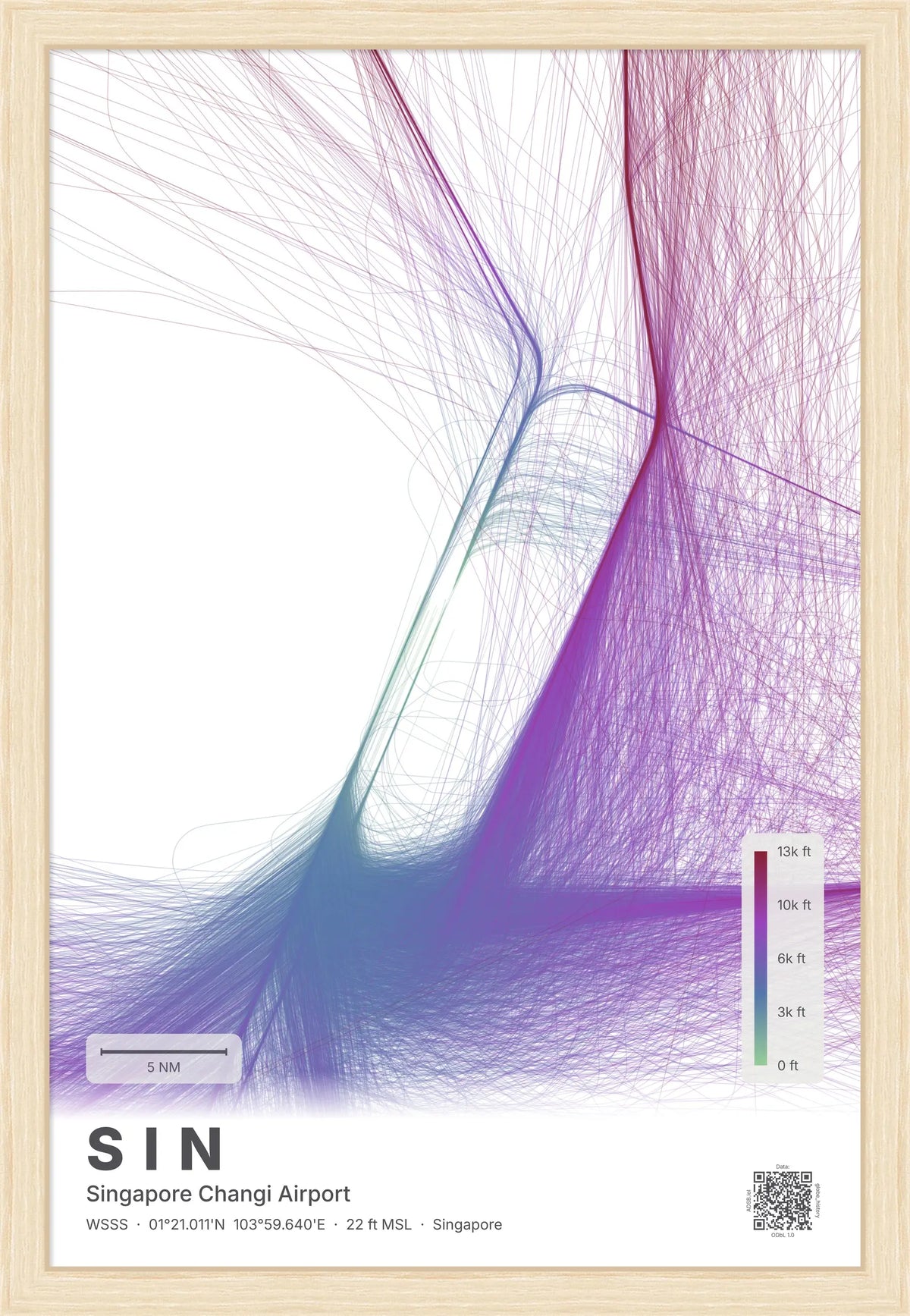 SIN flight path map — Prism theme · Light [material:framed_natural]