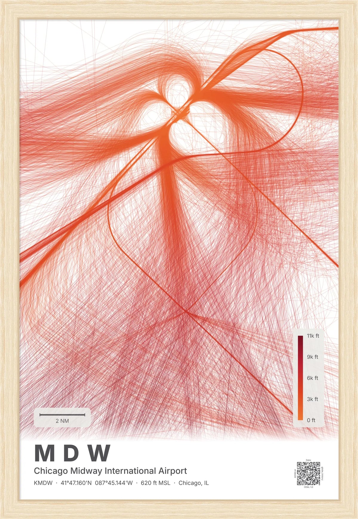MDW flight path print — Inferno theme · Light [material:framed_natural]