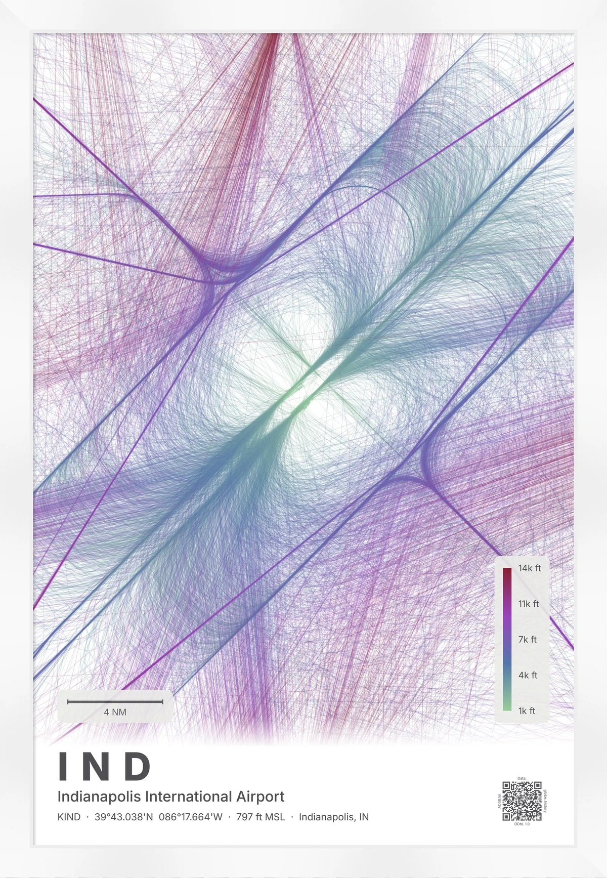 IND flight path print — Prism theme · Light [material:framed_white]