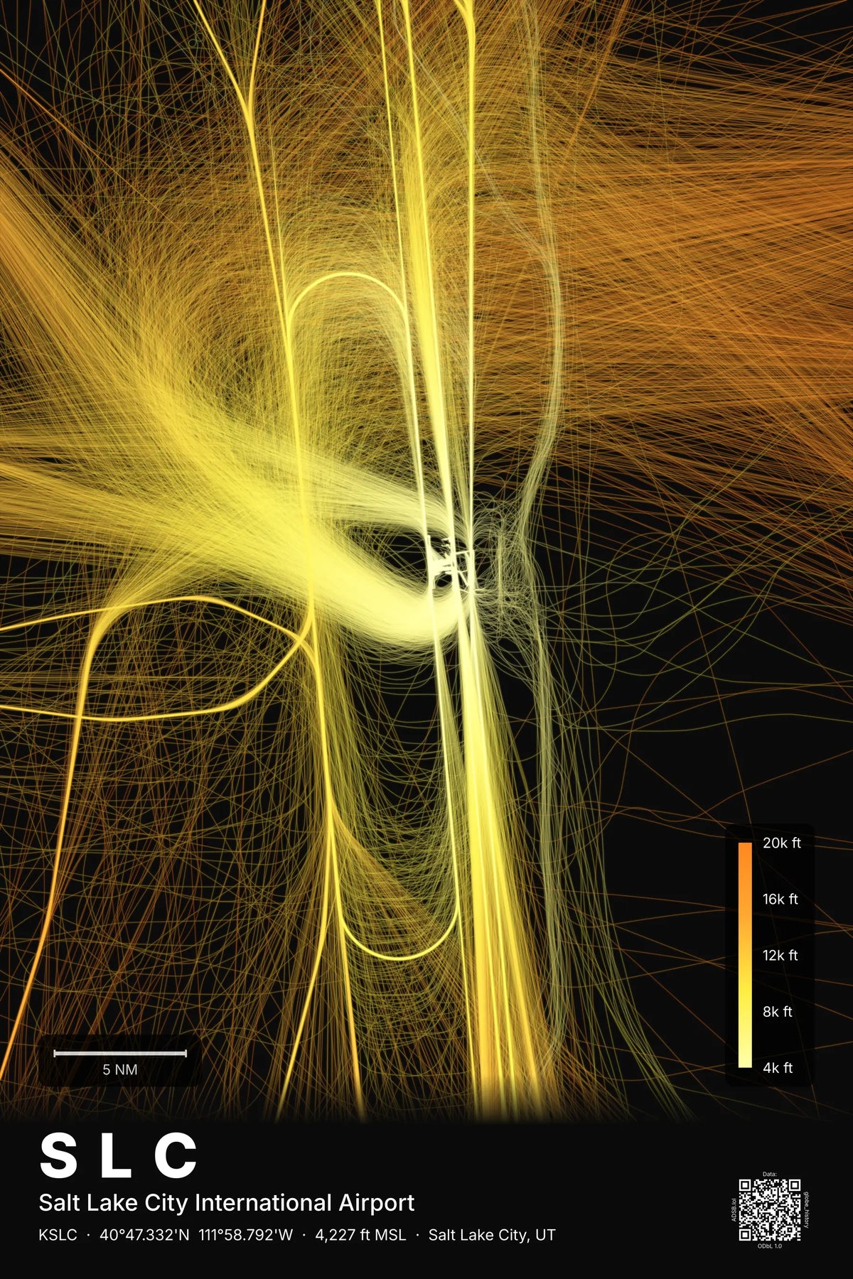 SLC flight path print — Solana theme · Dark