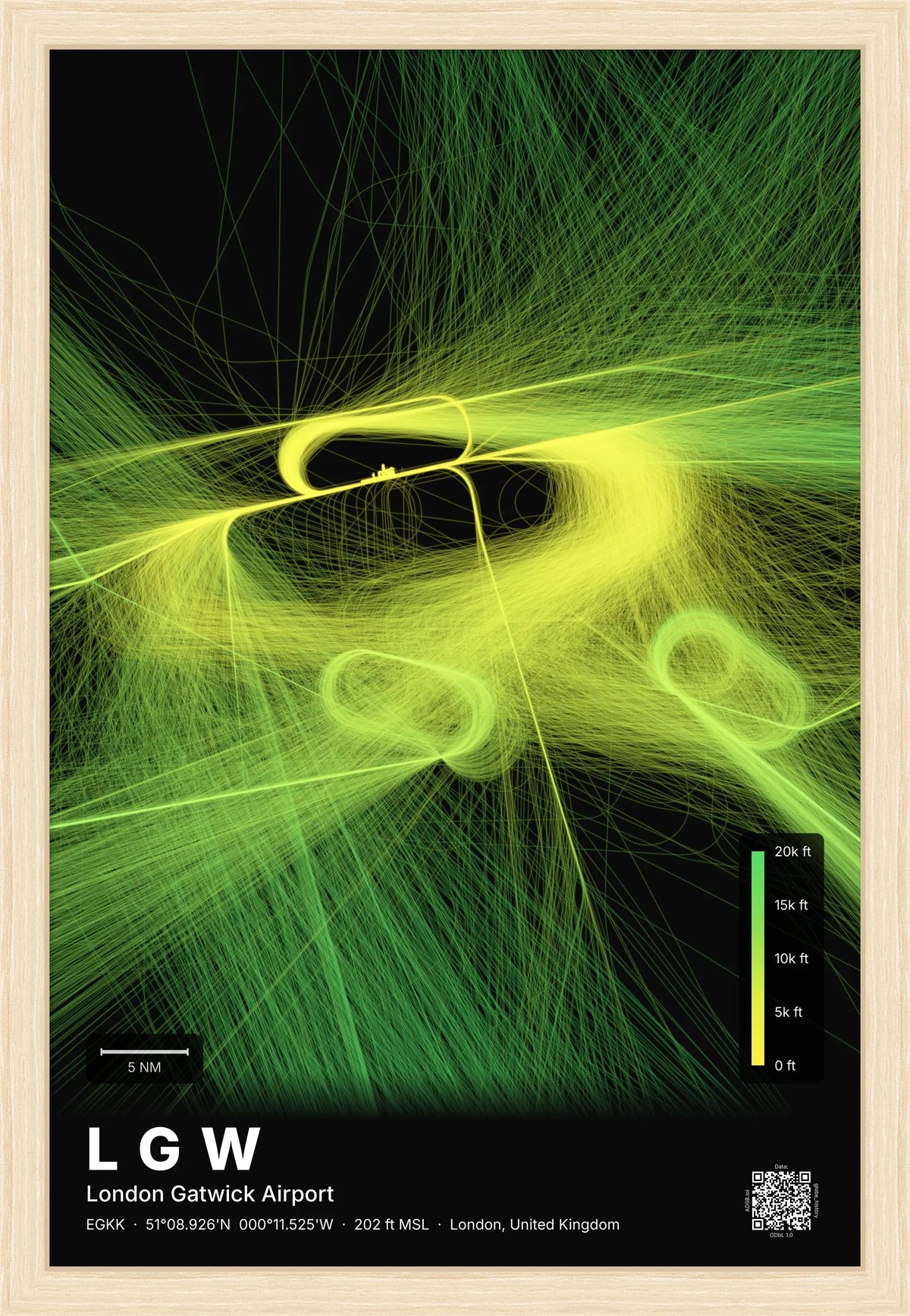LGW flight path map — Citrus theme · Dark [material:framed_natural]
