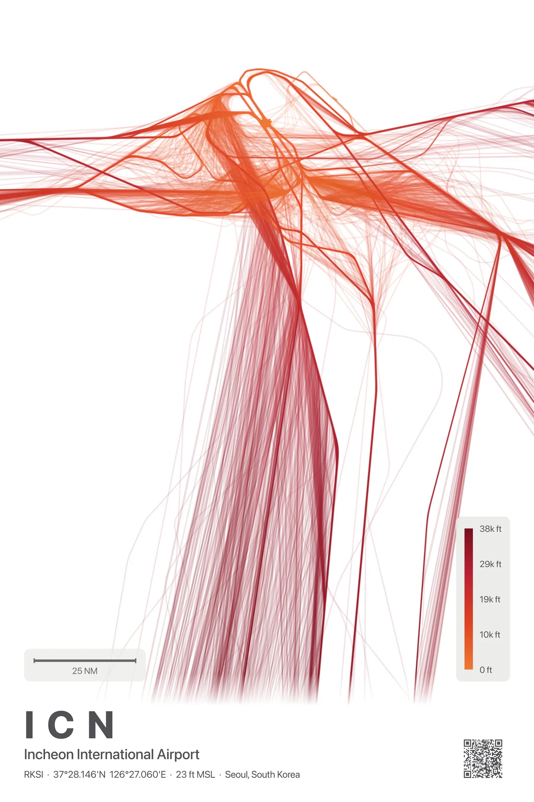 ICN flight path print — Inferno theme · Light
