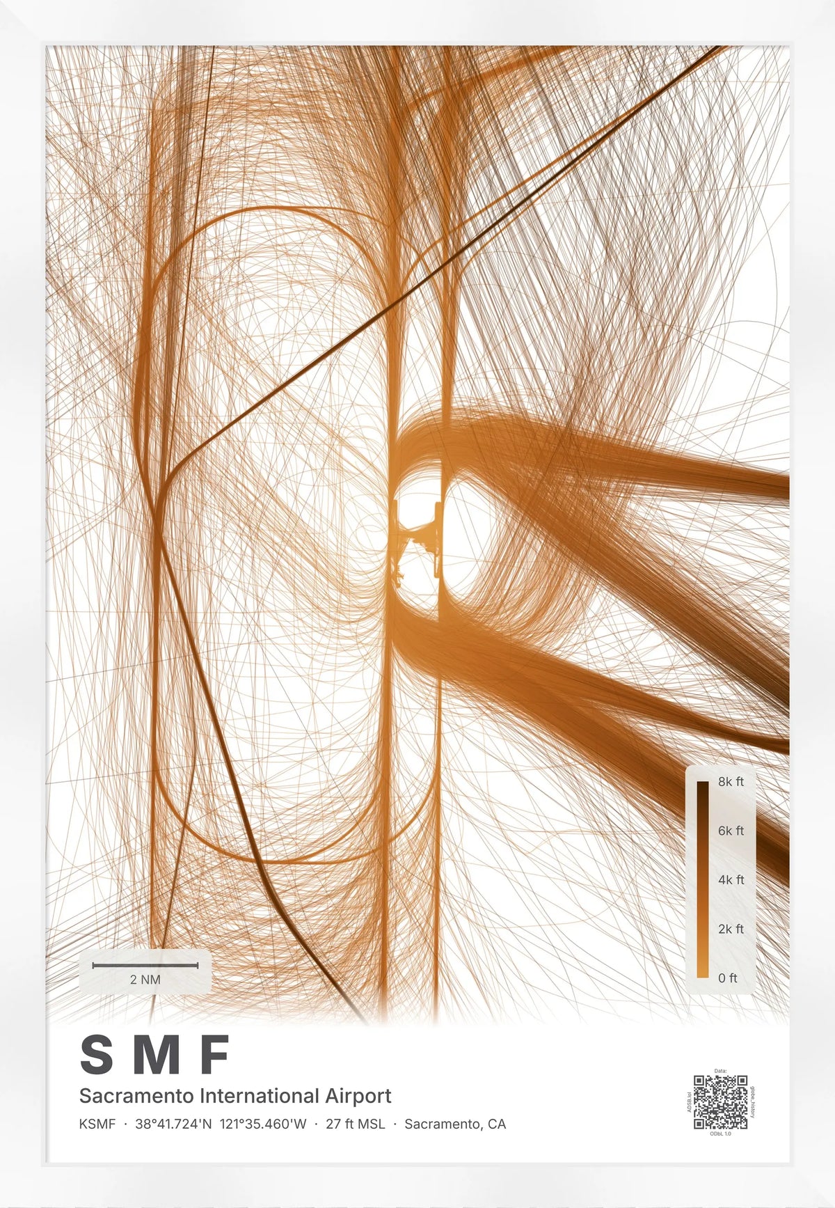 SMF flight path print — Solana theme · Light [material:framed_white]