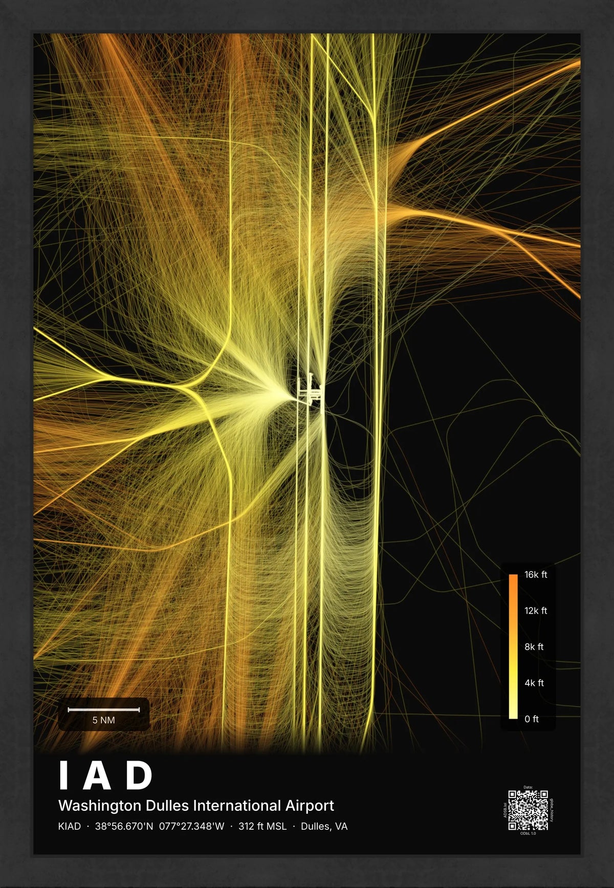 IAD flight path print — Solana theme · Dark [material:framed_black]