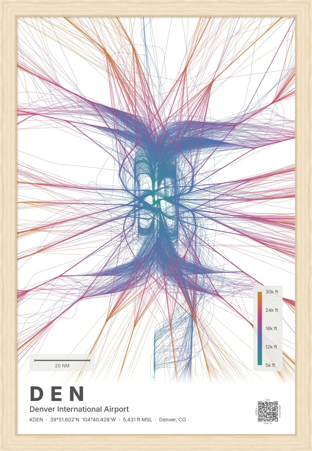 DEN flight path print — Aurora theme · Light [material:framed_natural]