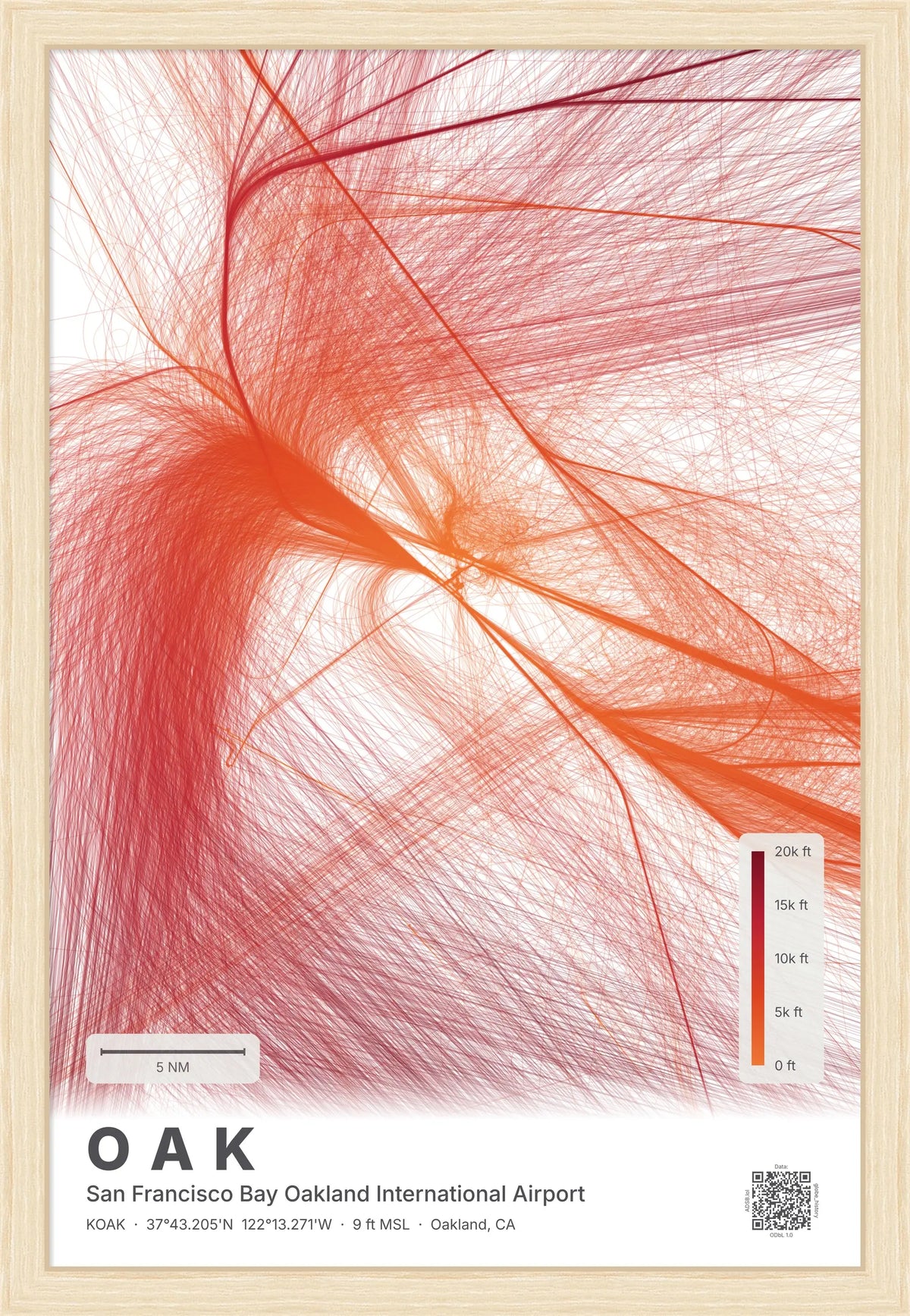 OAK flight path print — Inferno theme · Light [material:framed_natural]