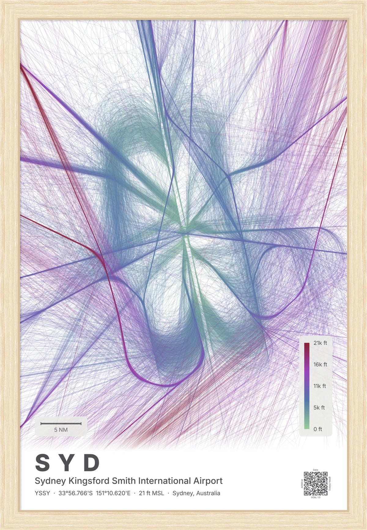 SYD flight path map — Prism theme · Light [material:framed_natural]