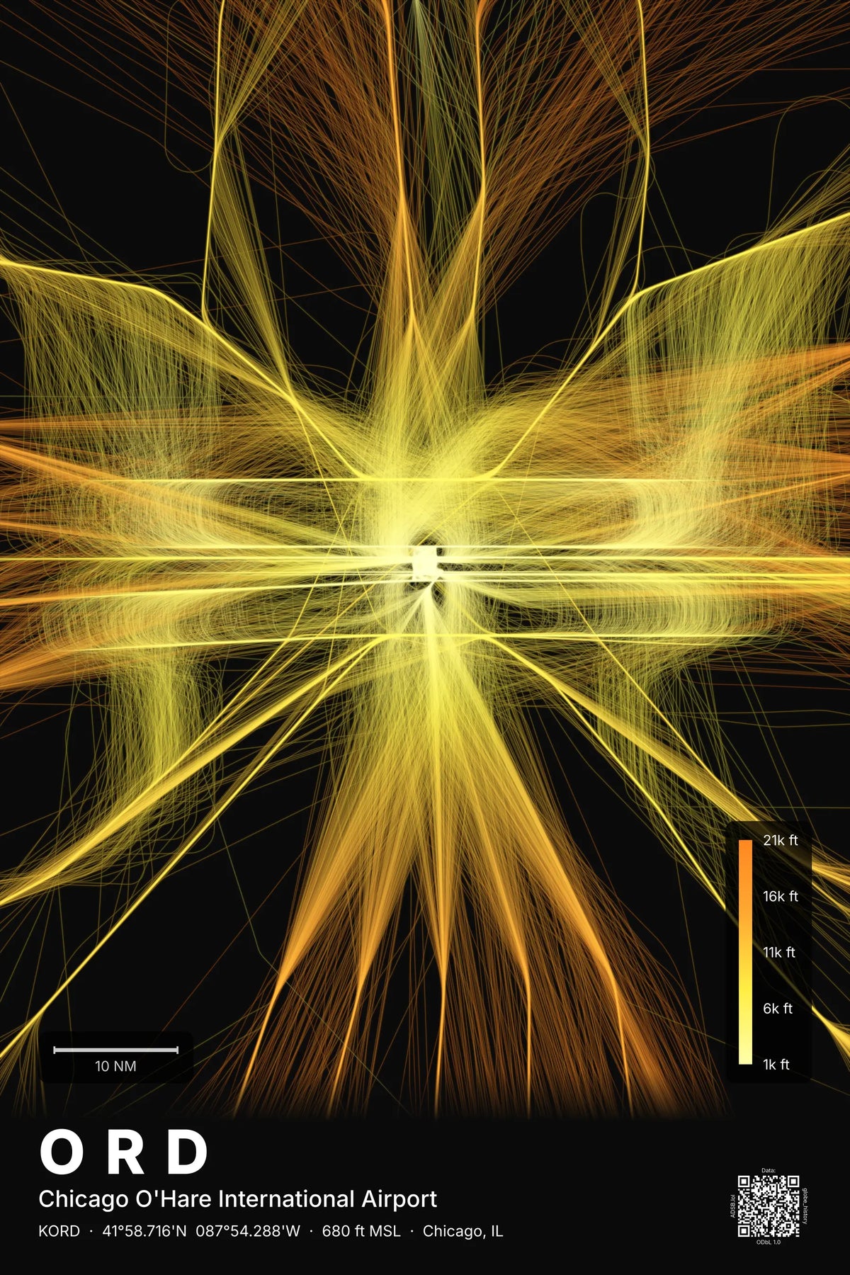 ORD flight path map — Solana theme · Dark