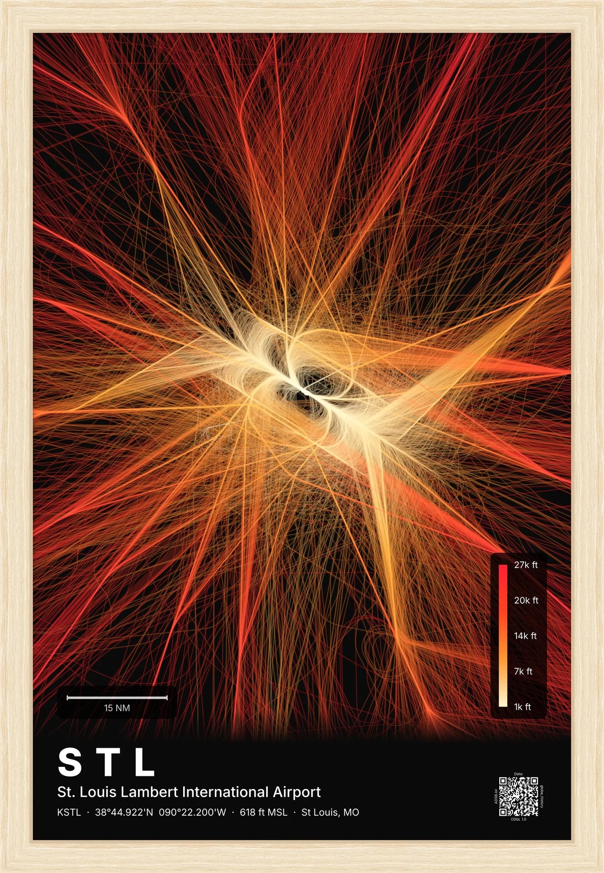 STL flight path print — Inferno theme · Dark [material:framed_natural]