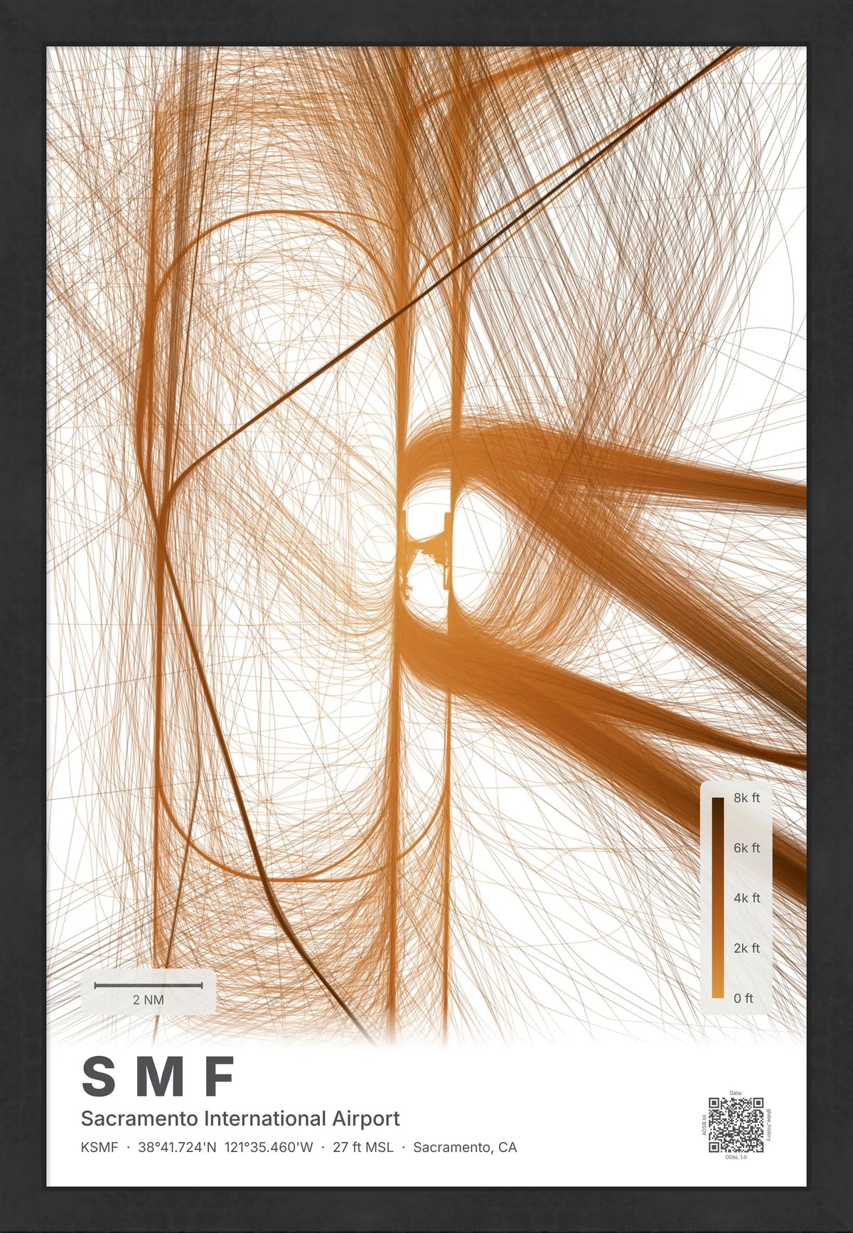 SMF flight path print — Solana theme · Light [material:framed_black]