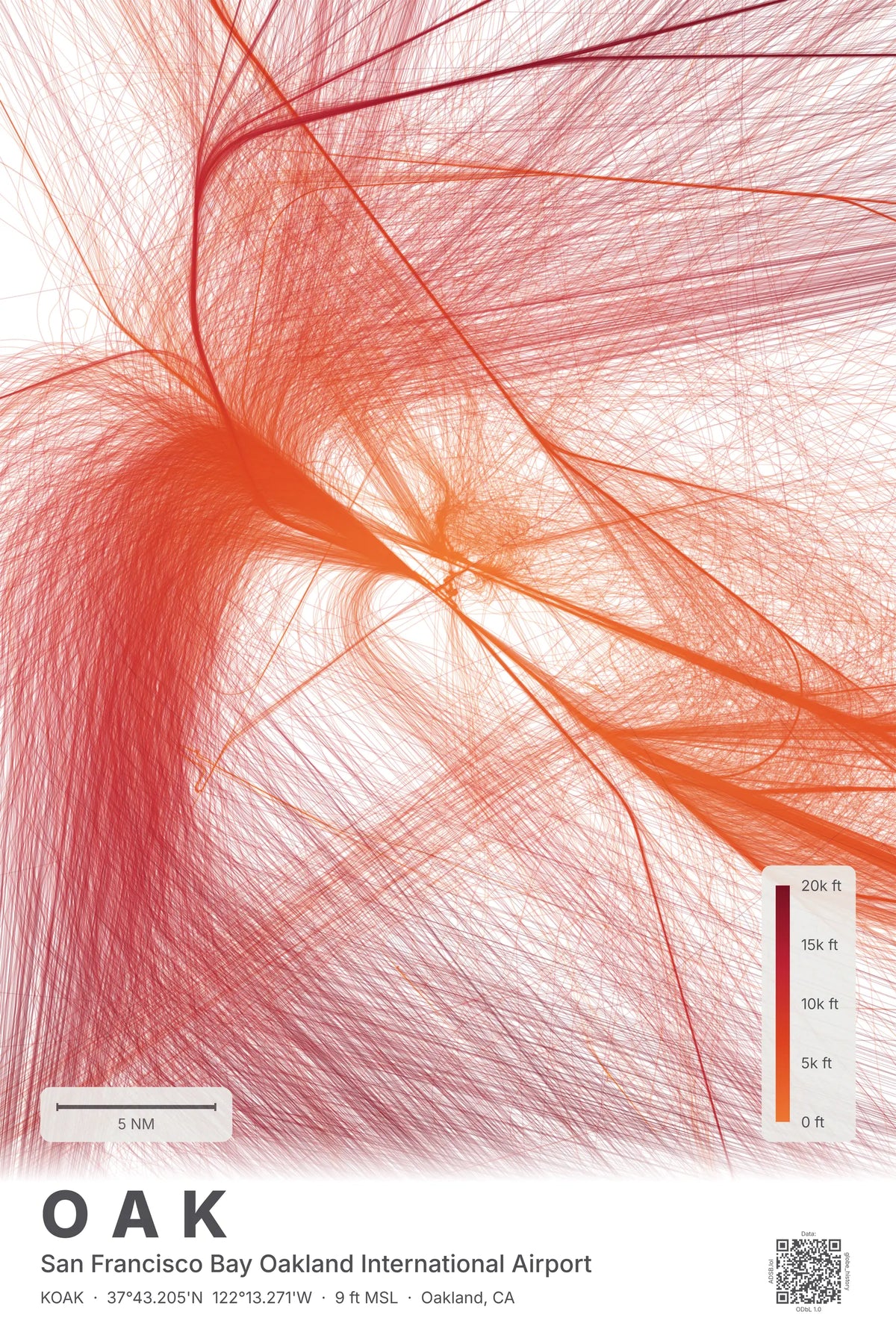 OAK flight path print — Inferno theme · Light