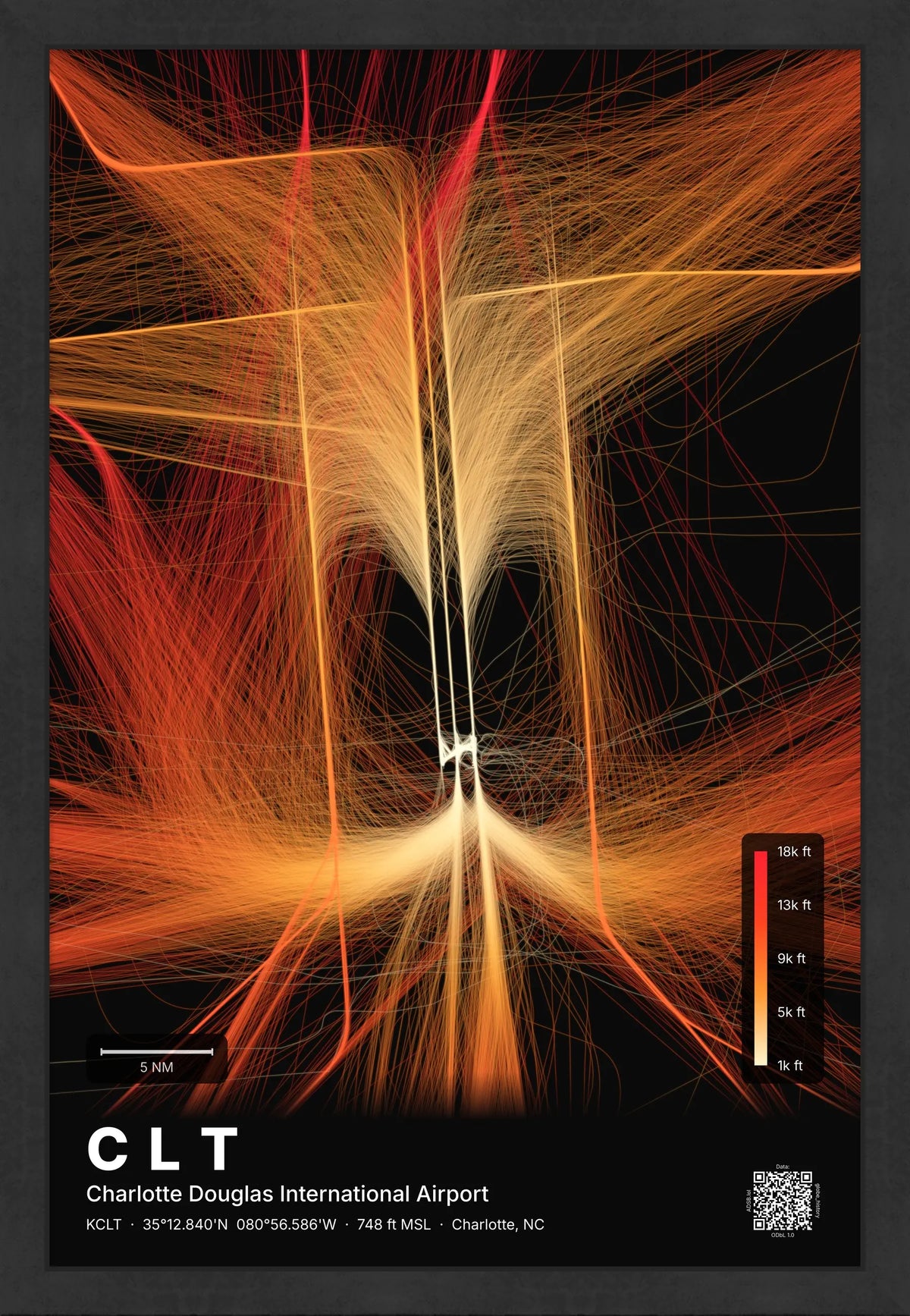 CLT flight path map — Inferno theme · Dark [material:framed_black]