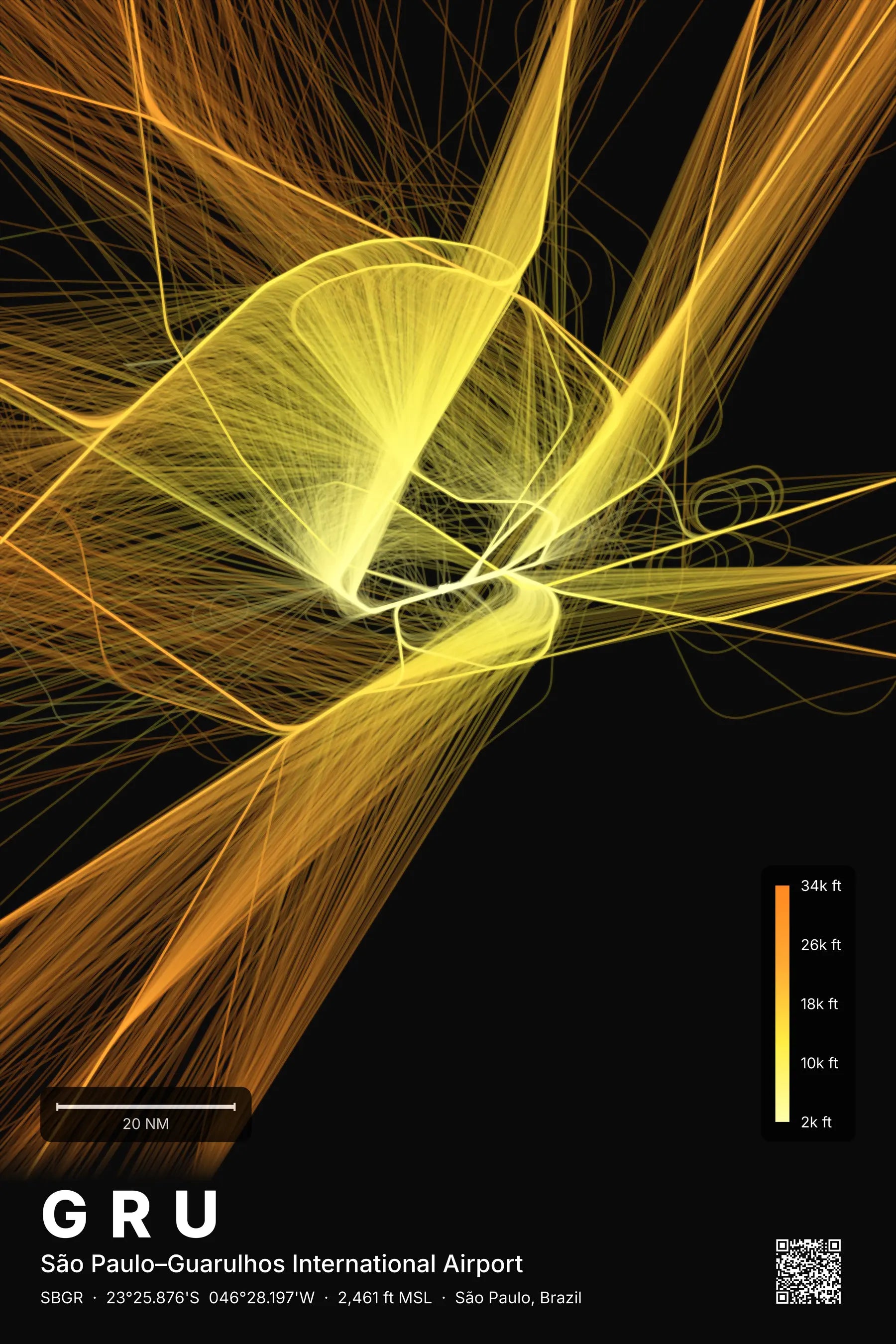 GRU flight path print — Solana theme · Dark