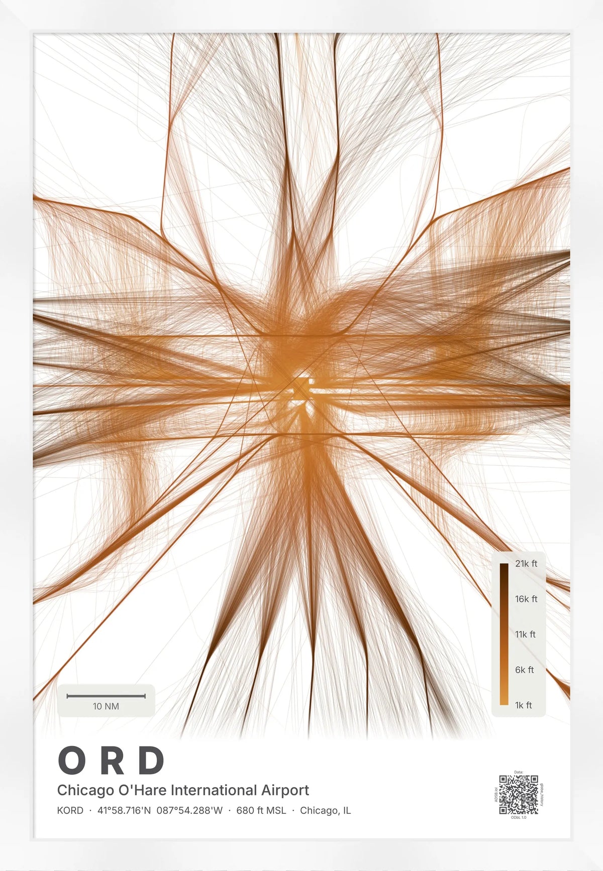 ORD flight path map — Solana theme · Light [material:framed_white]