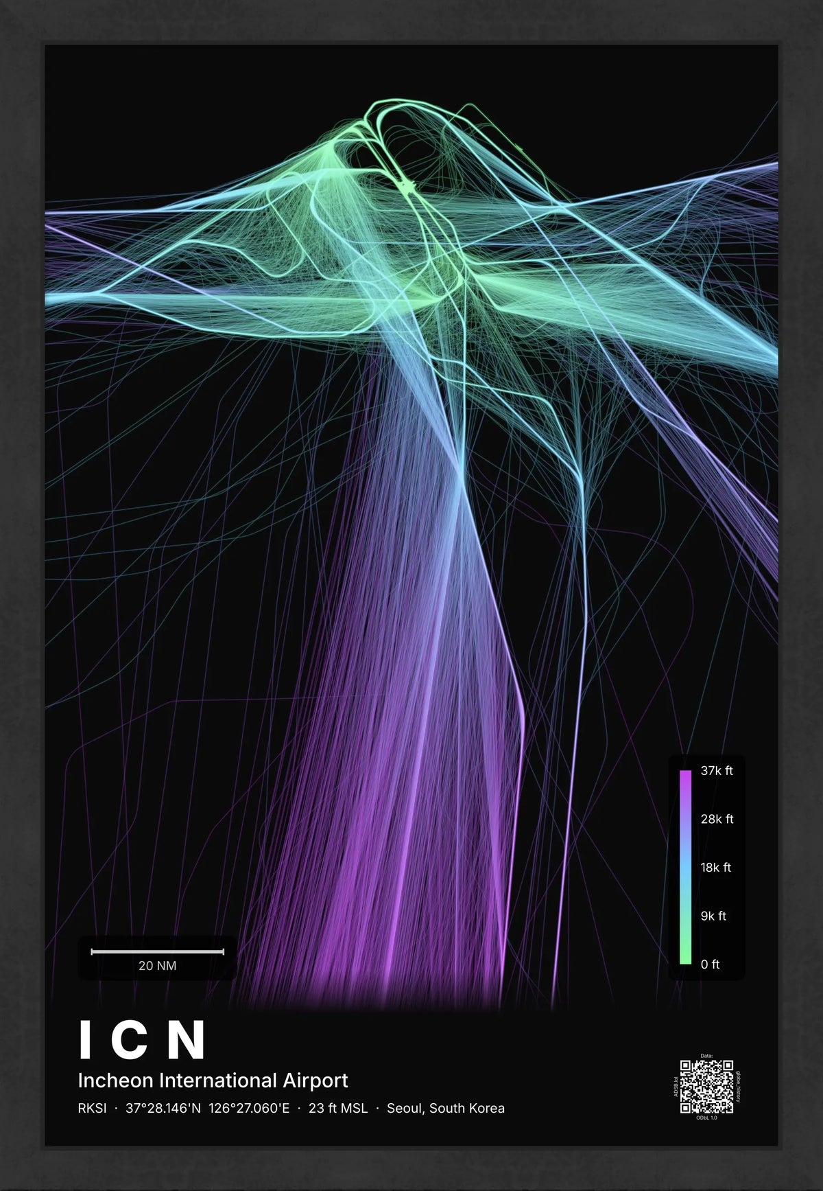 ICN flight path map — Prism theme · Dark [material:framed_black]