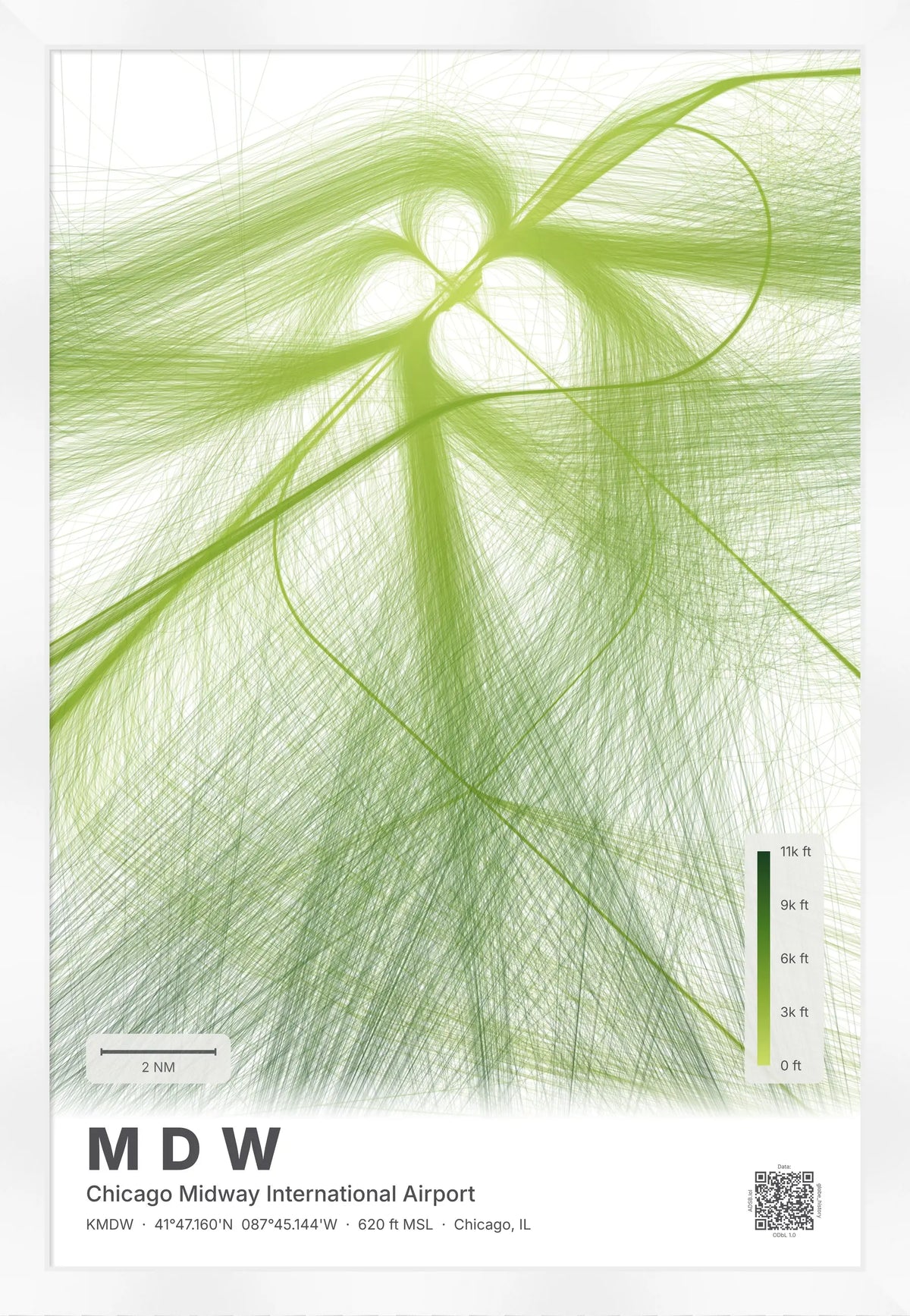MDW flight path print — Citrus theme · Light [material:framed_white]
