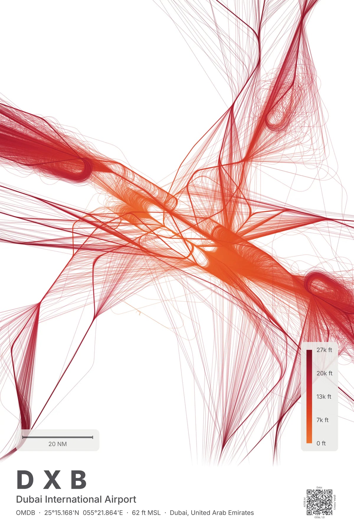 DXB flight path print — Inferno theme · Light
