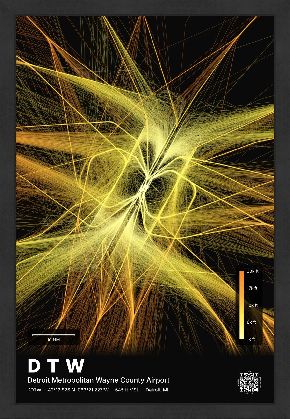 DTW flight path map — Solana theme · Dark [material:framed_black]
