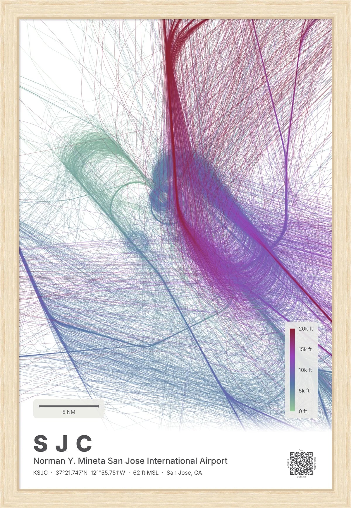 SJC flight path map — Prism theme · Light [material:framed_natural]