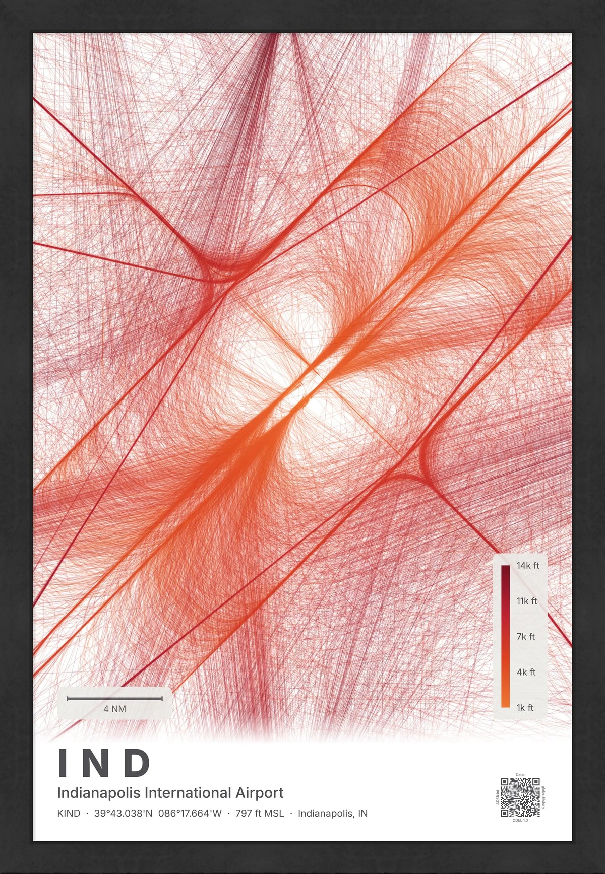 IND flight path print — Inferno theme · Light [material:framed_black]
