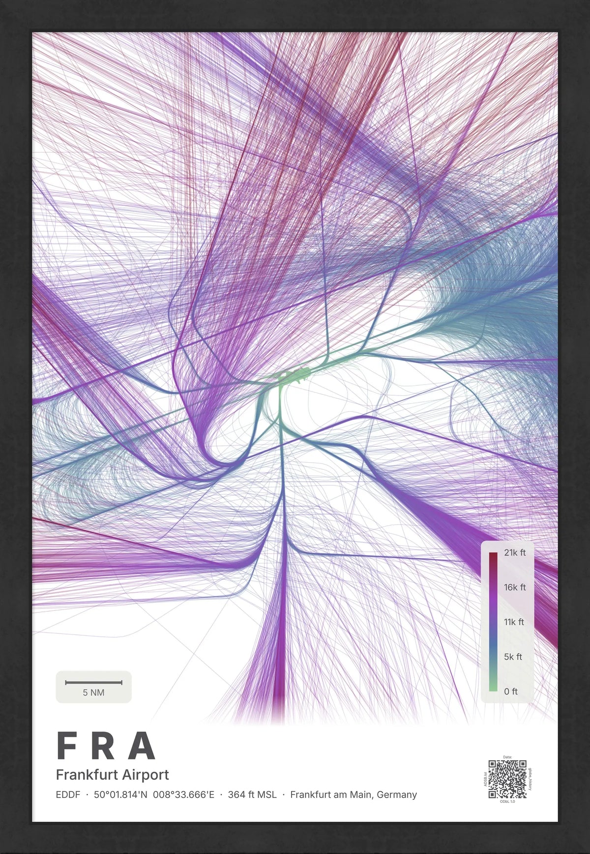 FRA flight path map — Prism theme · Light [material:framed_black]