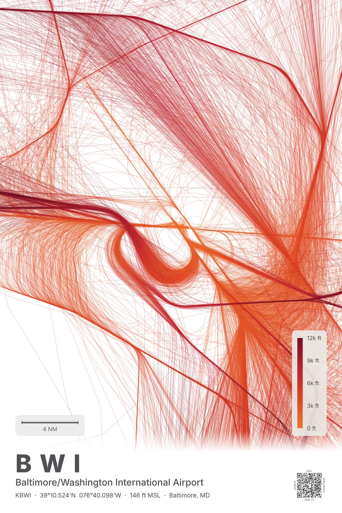 BWI flight path print — Inferno theme · Light