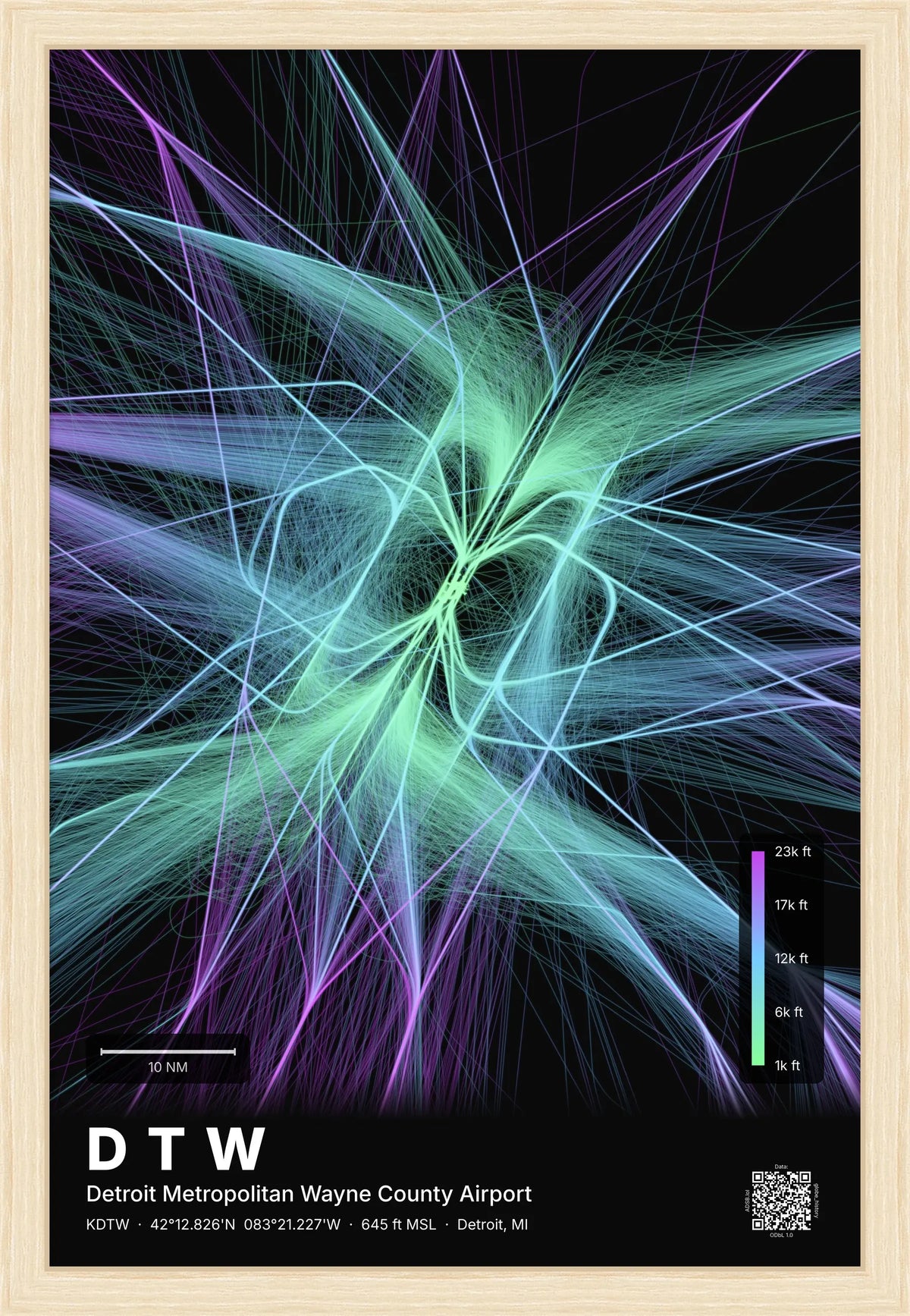 DTW flight path map — Prism theme · Dark [material:framed_natural]
