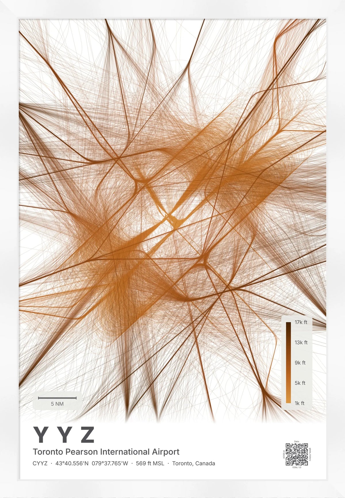 YYZ flight path map — Solana theme · Light [material:framed_white]