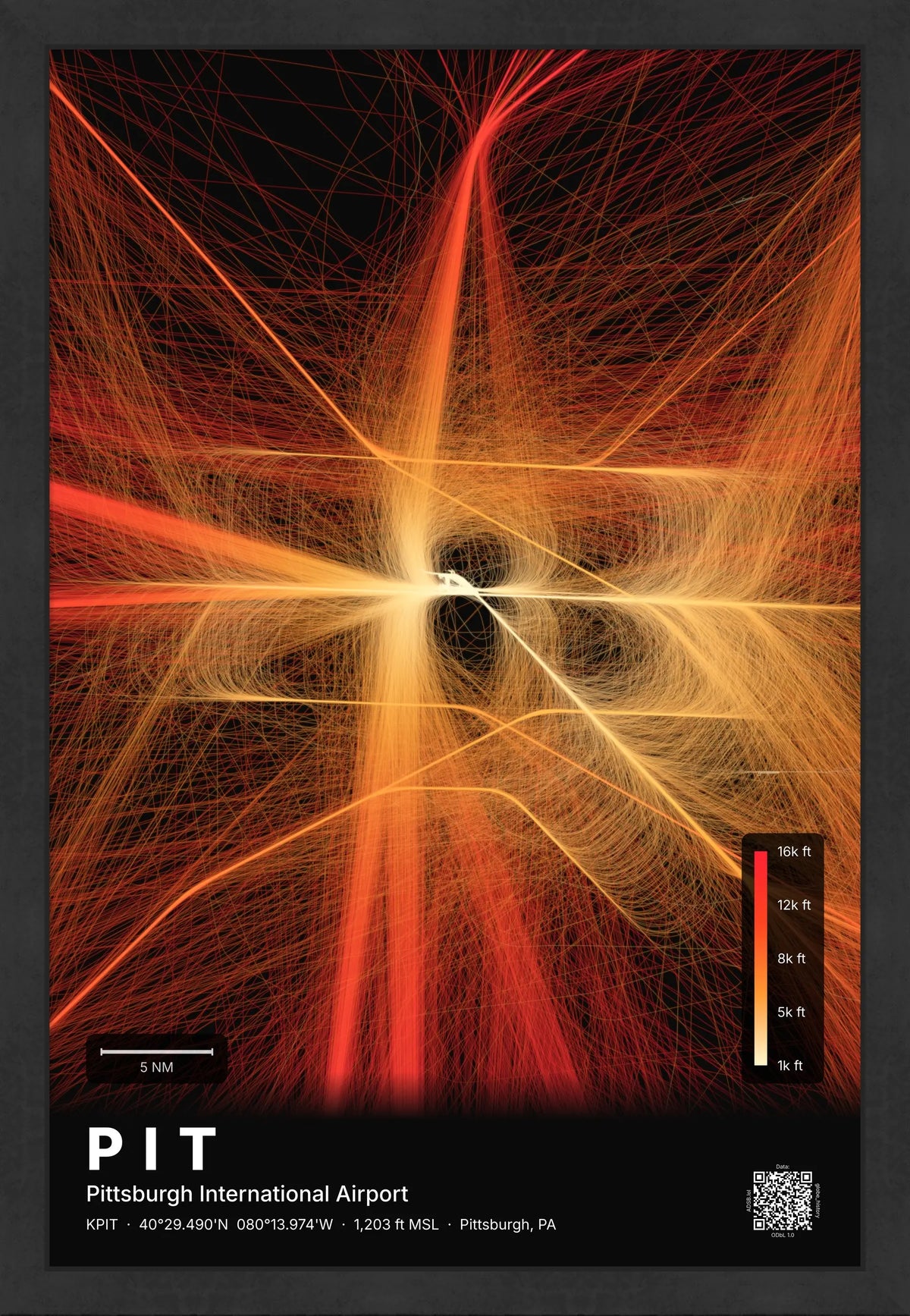 PIT flight path print — Inferno theme · Dark [material:framed_black]