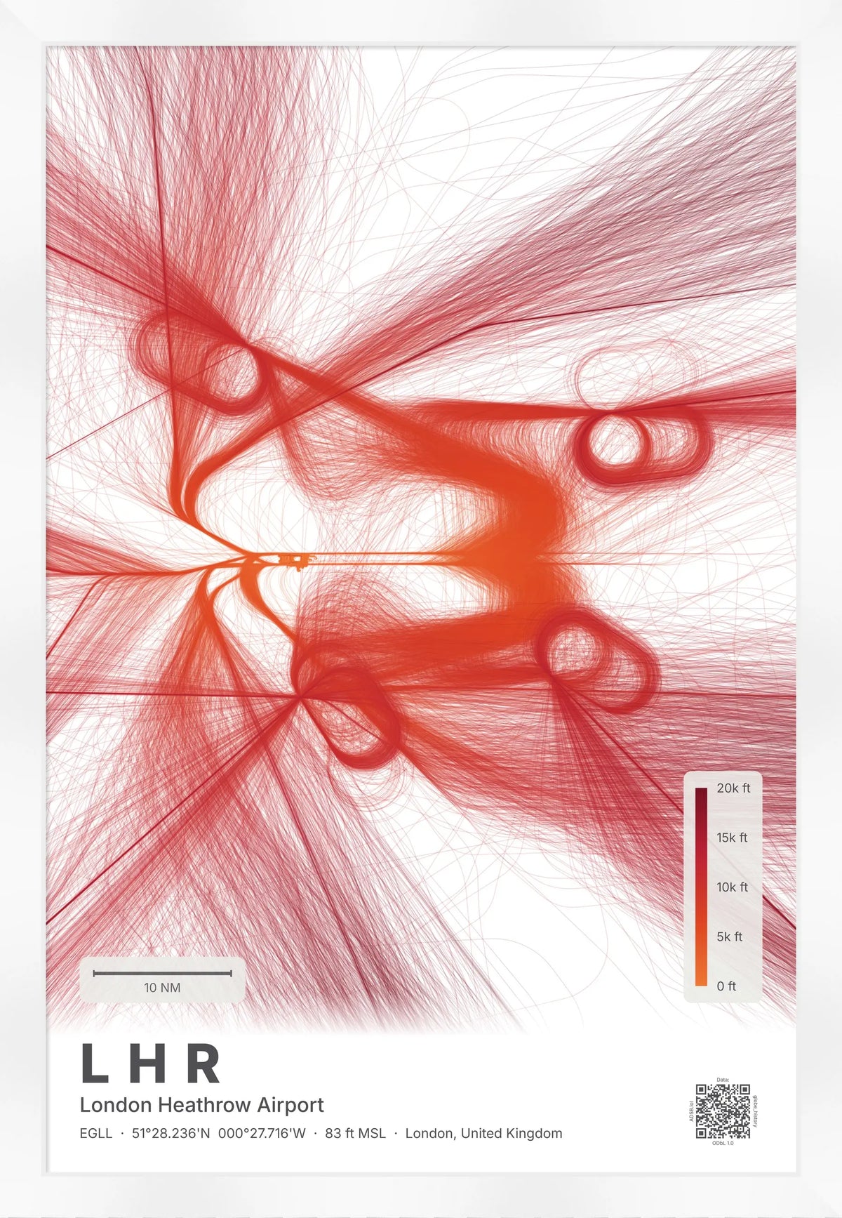 LHR flight path map — Inferno theme · Light [material:framed_white]