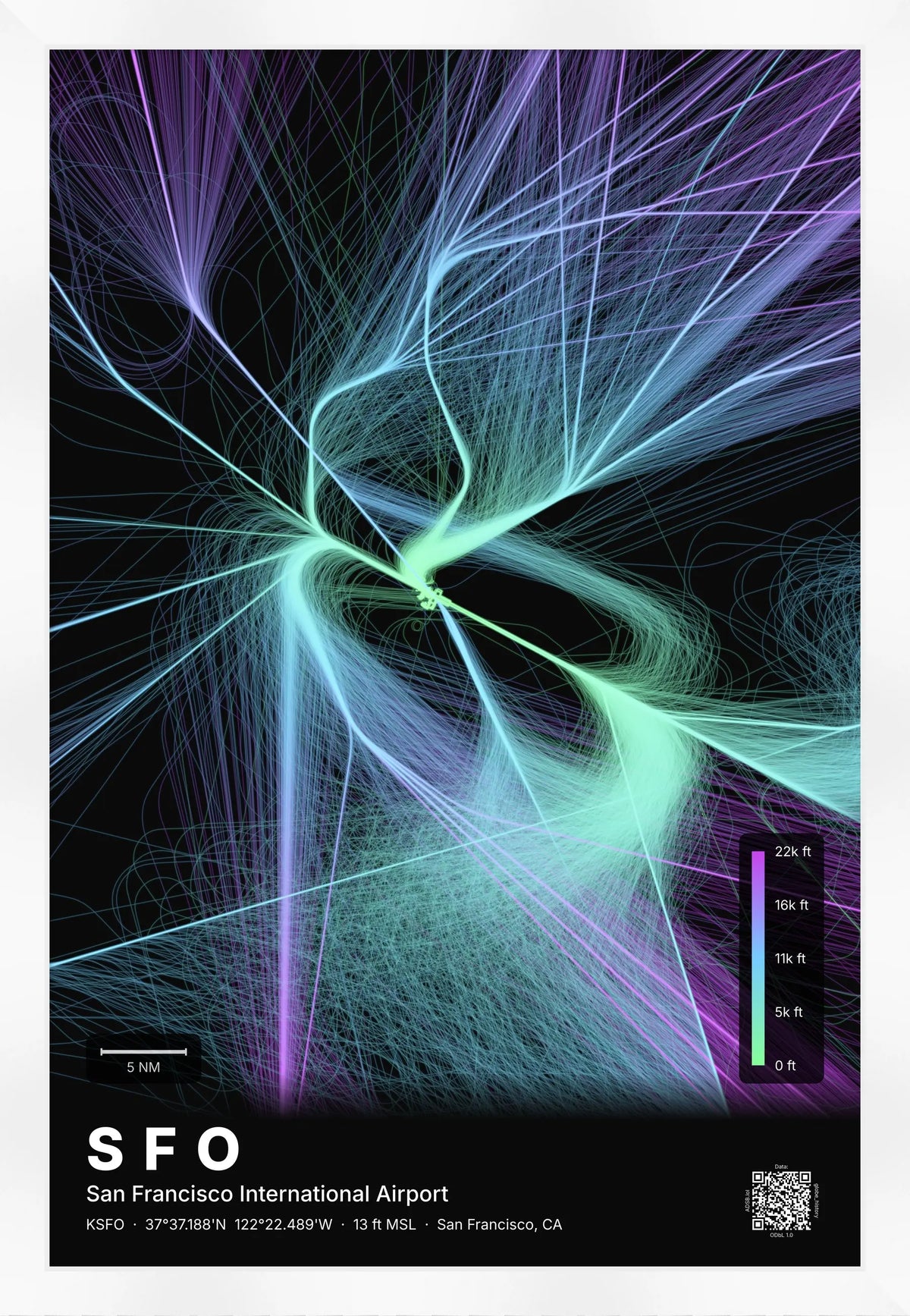 SFO flight path map — Prism theme · Dark [material:framed_white]