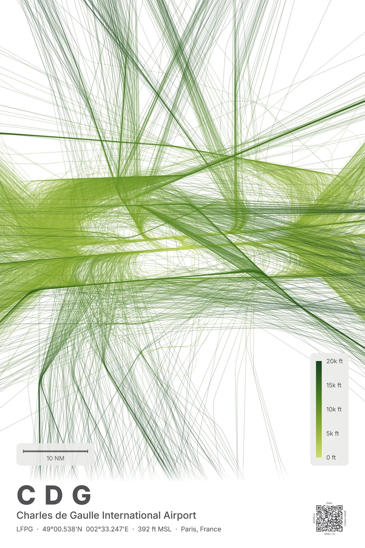 CDG flight path map — Citrus theme · Light