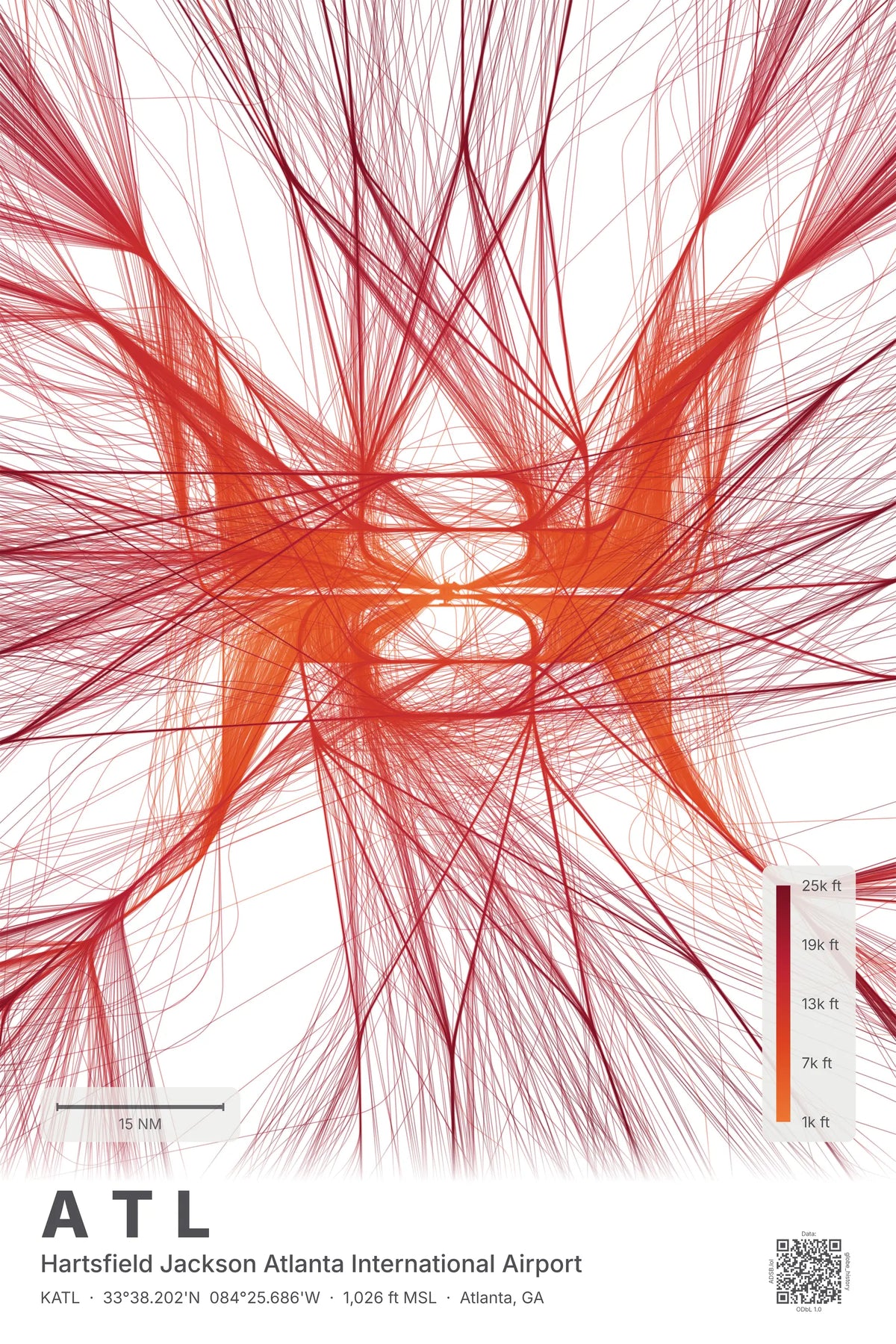 ATL flight path print — Inferno theme · Light