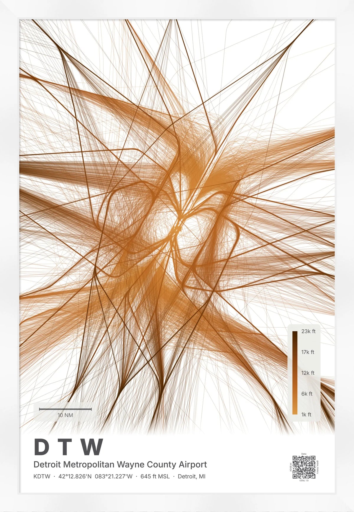 DTW flight path map — Solana theme · Light [material:framed_white]