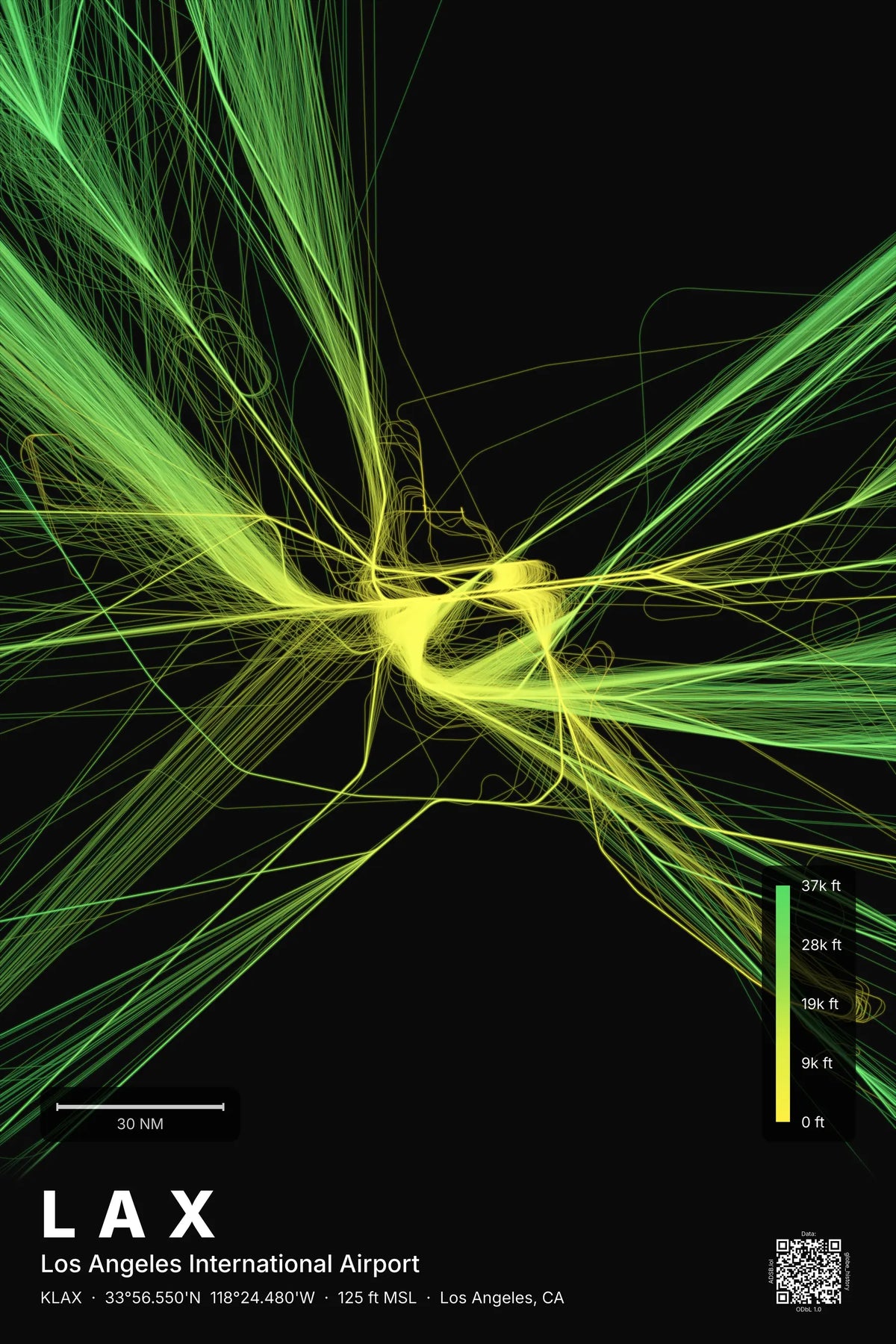 LAX flight path print — Citrus theme · Dark