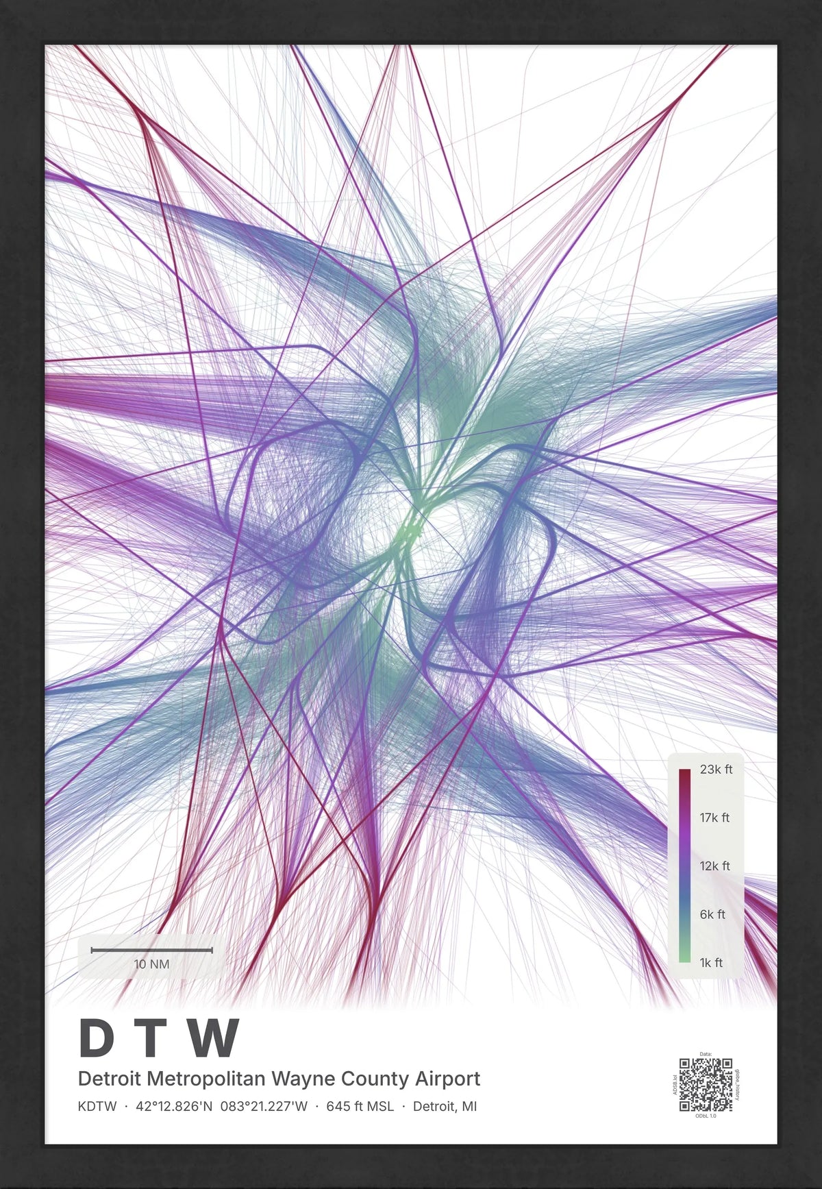 DTW flight path map — Prism theme · Light [material:framed_black]